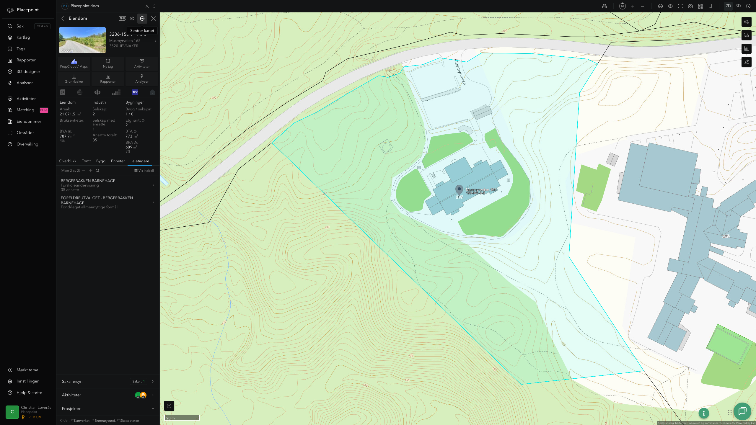 Eiendomspanel for en av Jevnaker kommunes eiendommer