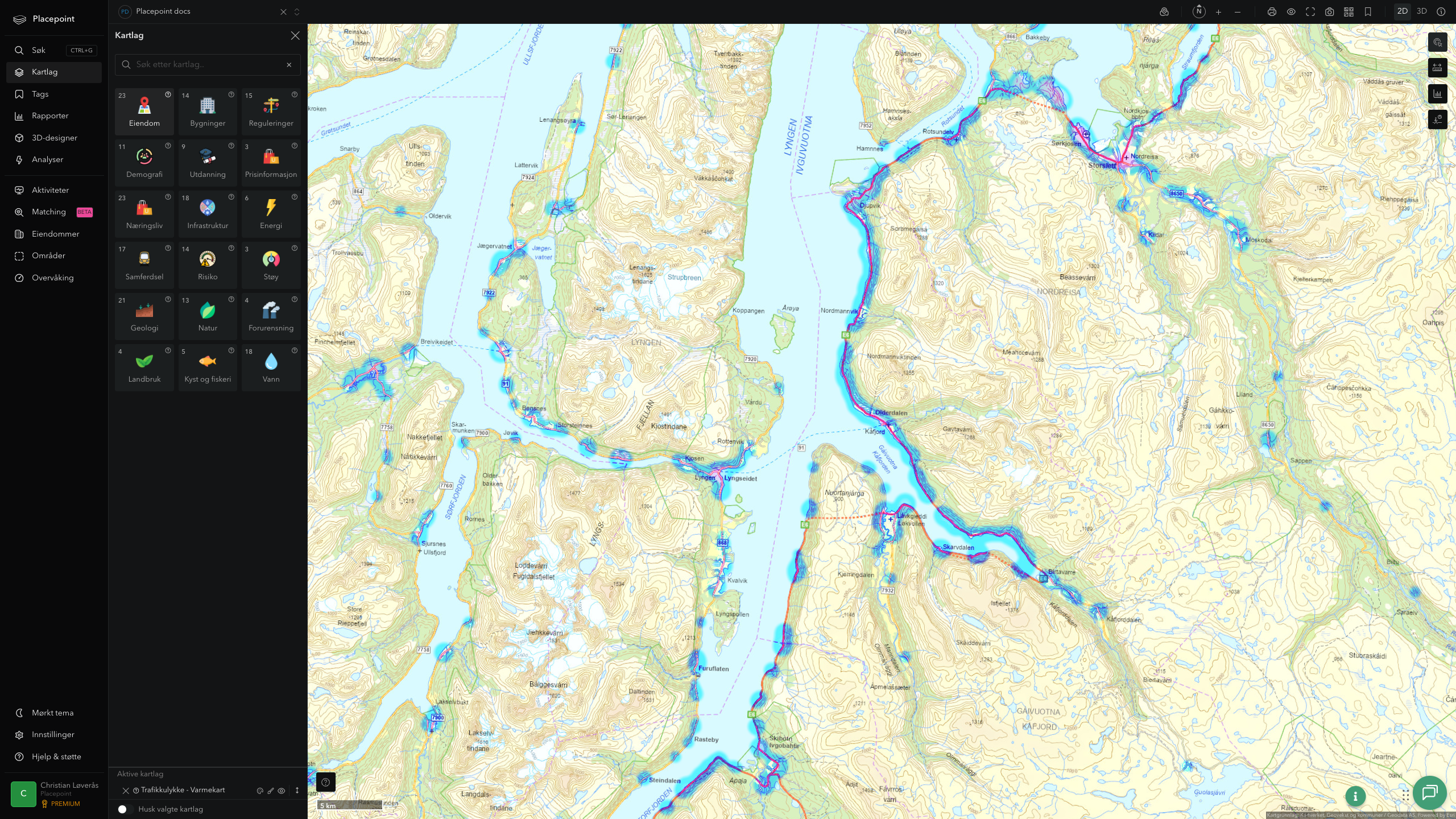 Kåfjord - trafikkulykker (varmekart)