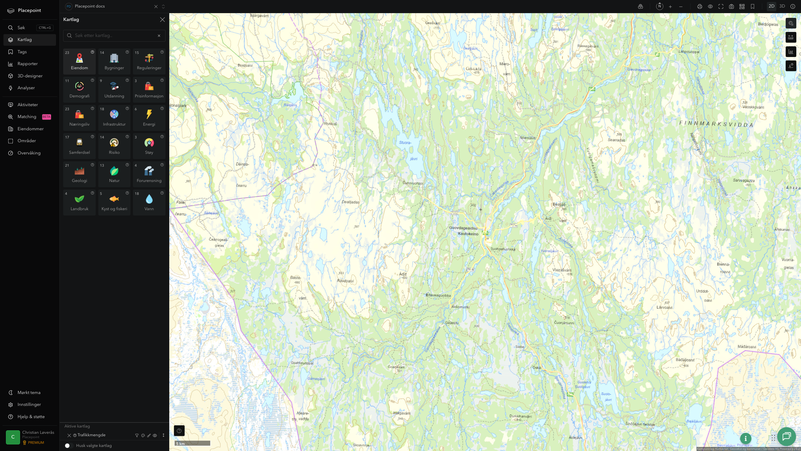 Kautokeino - trafikkmengde (ÅDT)