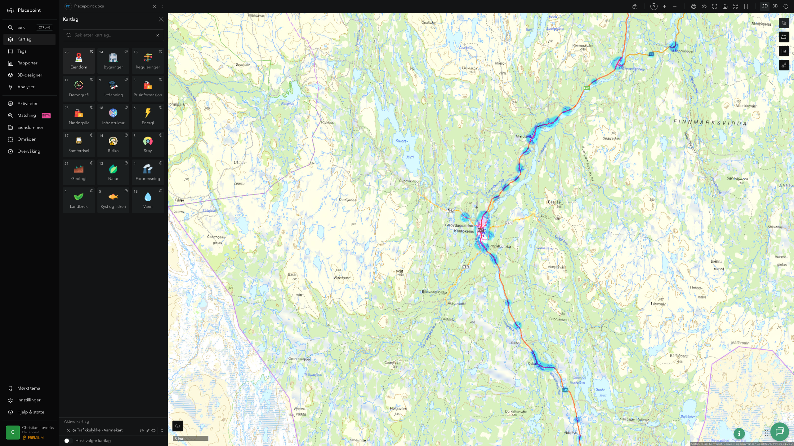 Kautokeino - trafikkulykker (varmekart)