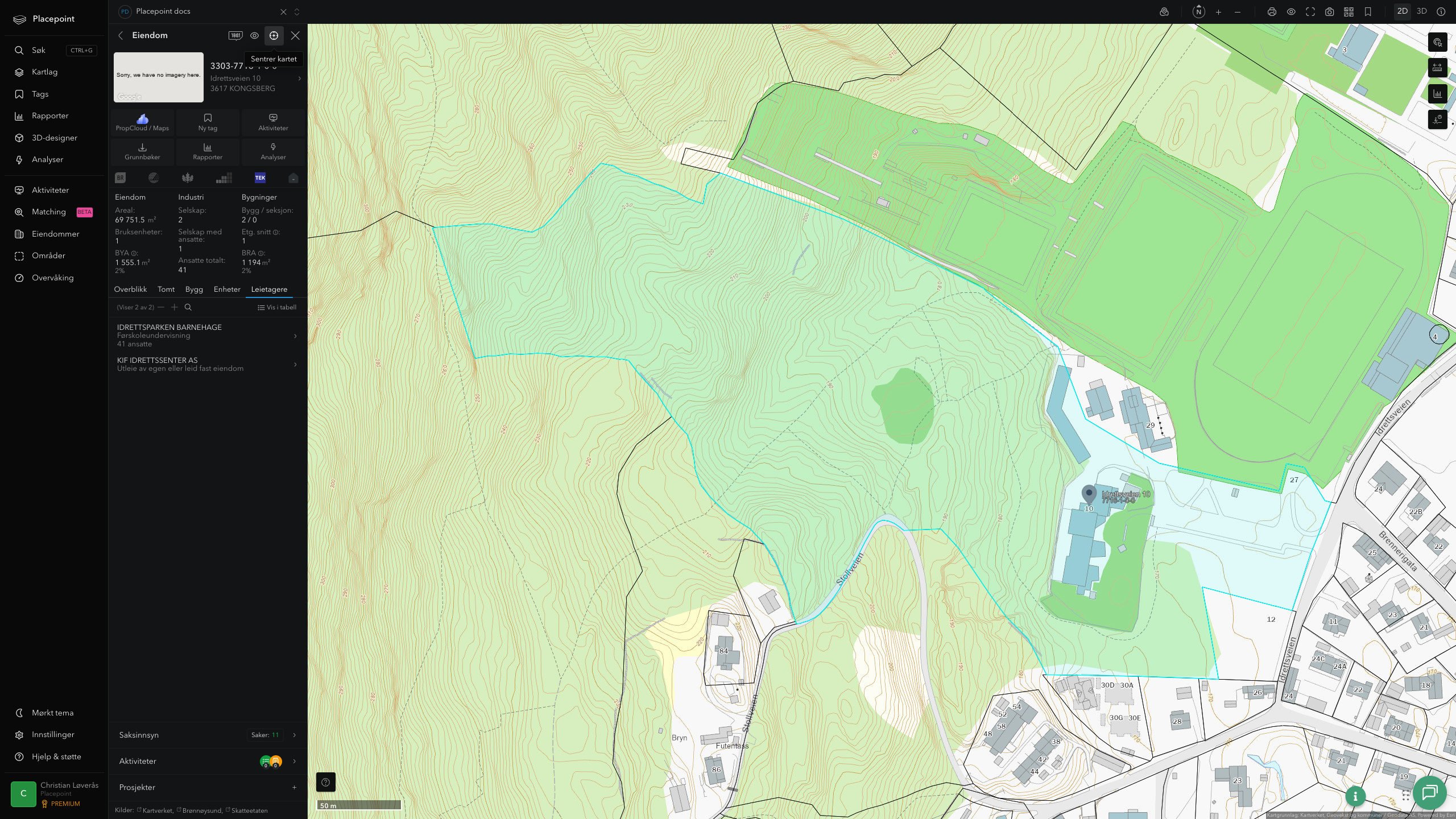 Eiendomspanel for en av Kongsberg kommunes eiendommer