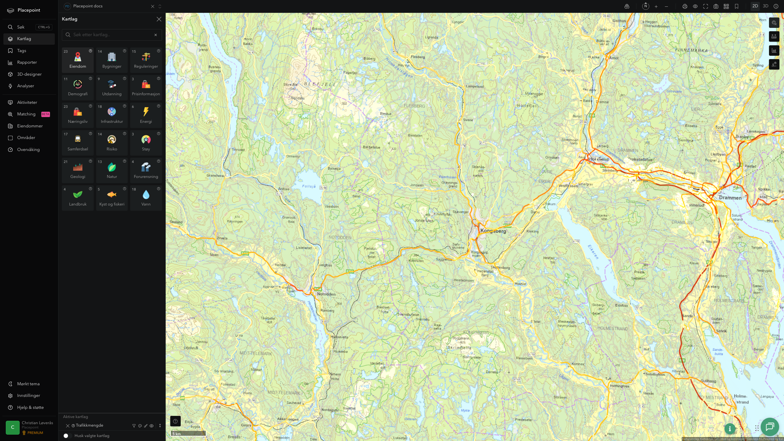 Kongsberg - trafikkmengde (ÅDT)