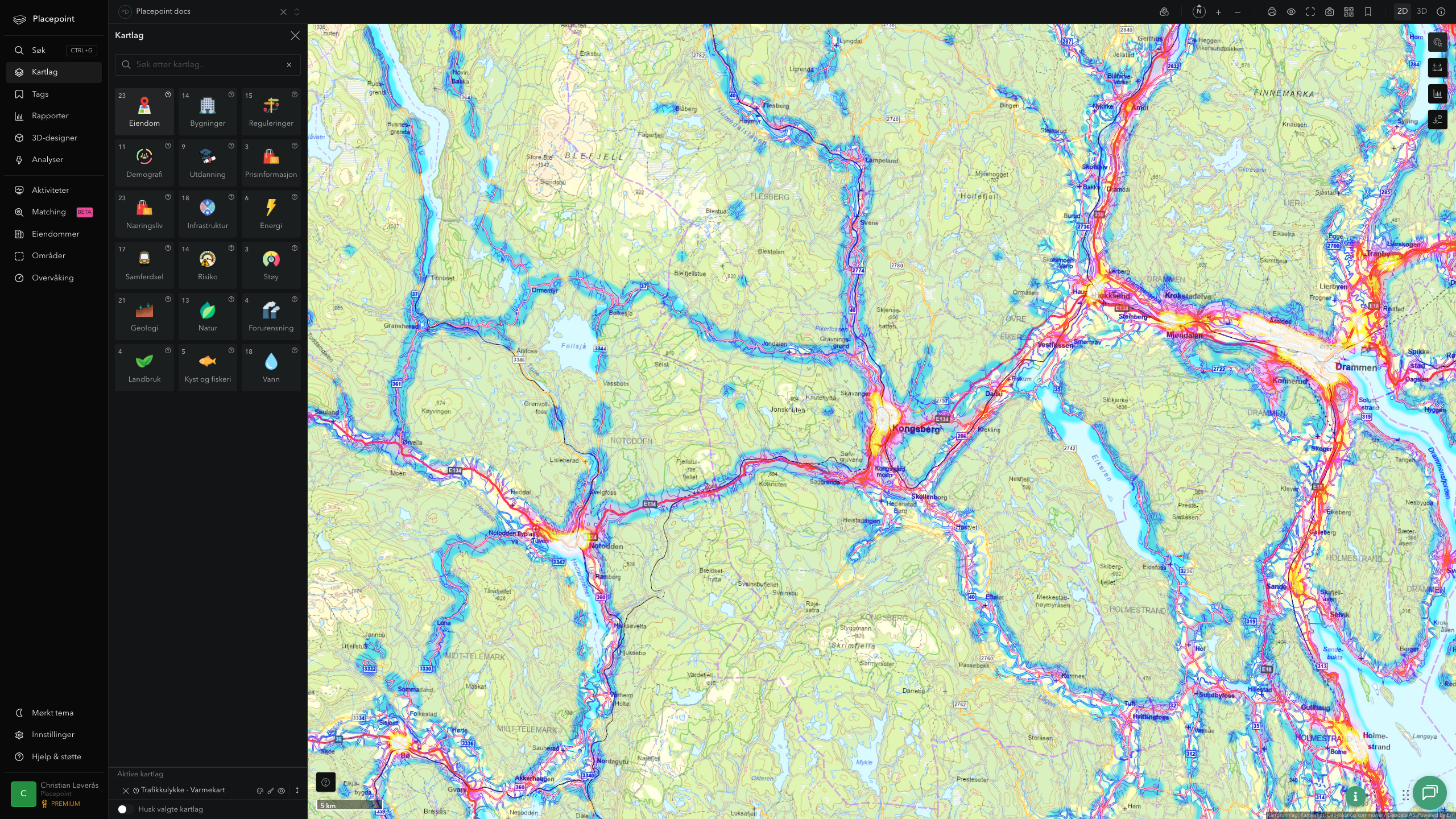 Kongsberg - trafikkulykker (varmekart)