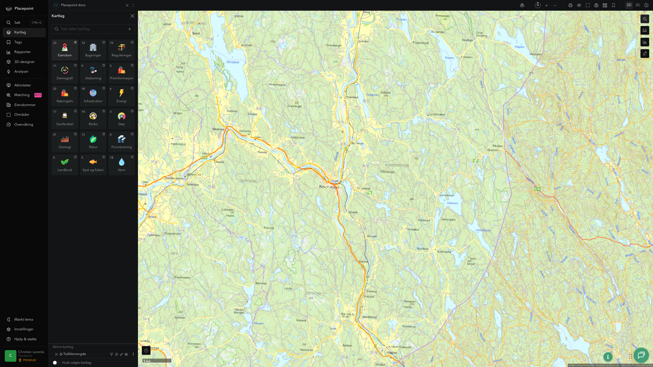 Kongsvinger - trafikkmengde (ÅDT)