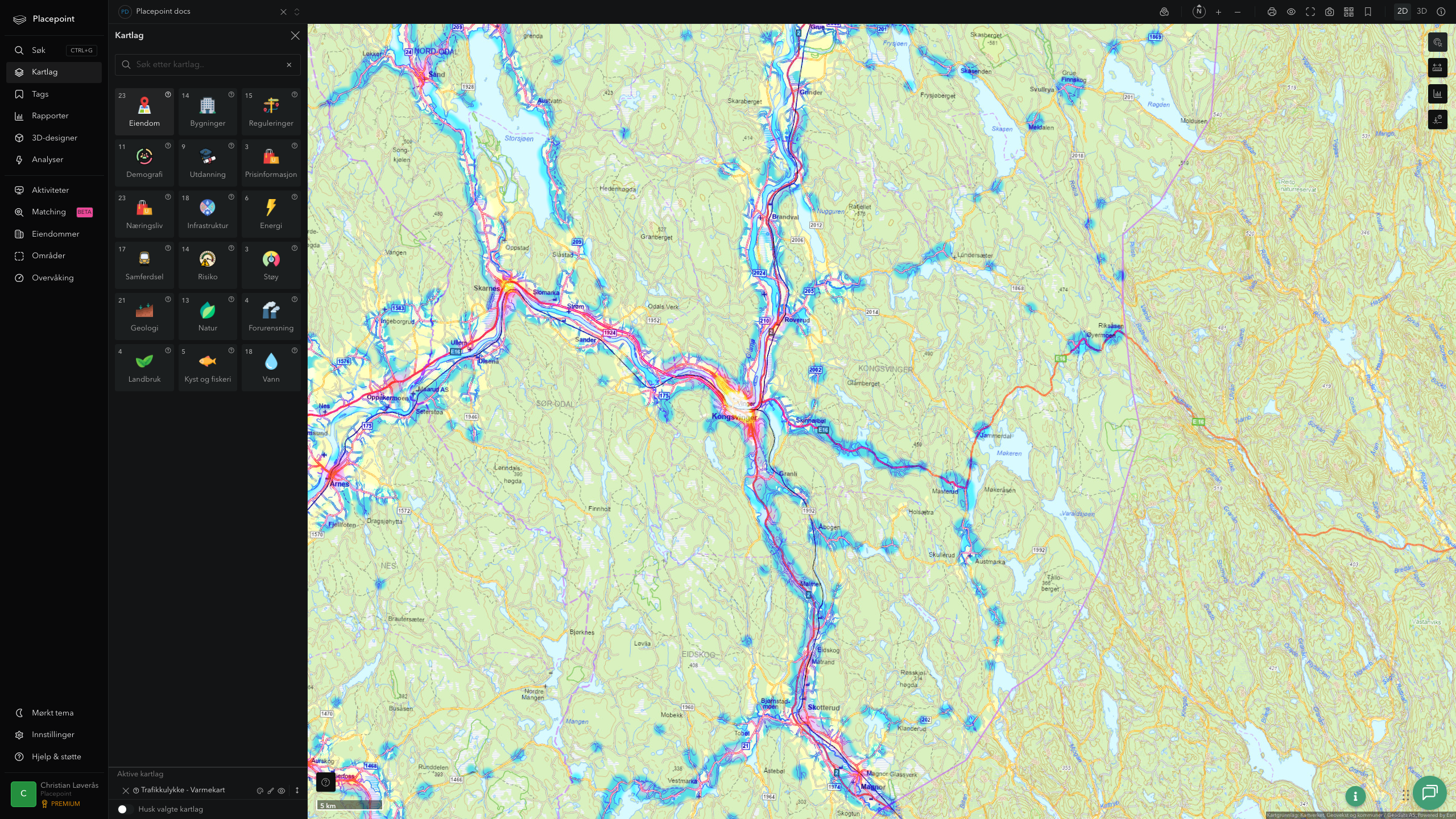Kongsvinger - trafikkulykker (varmekart)