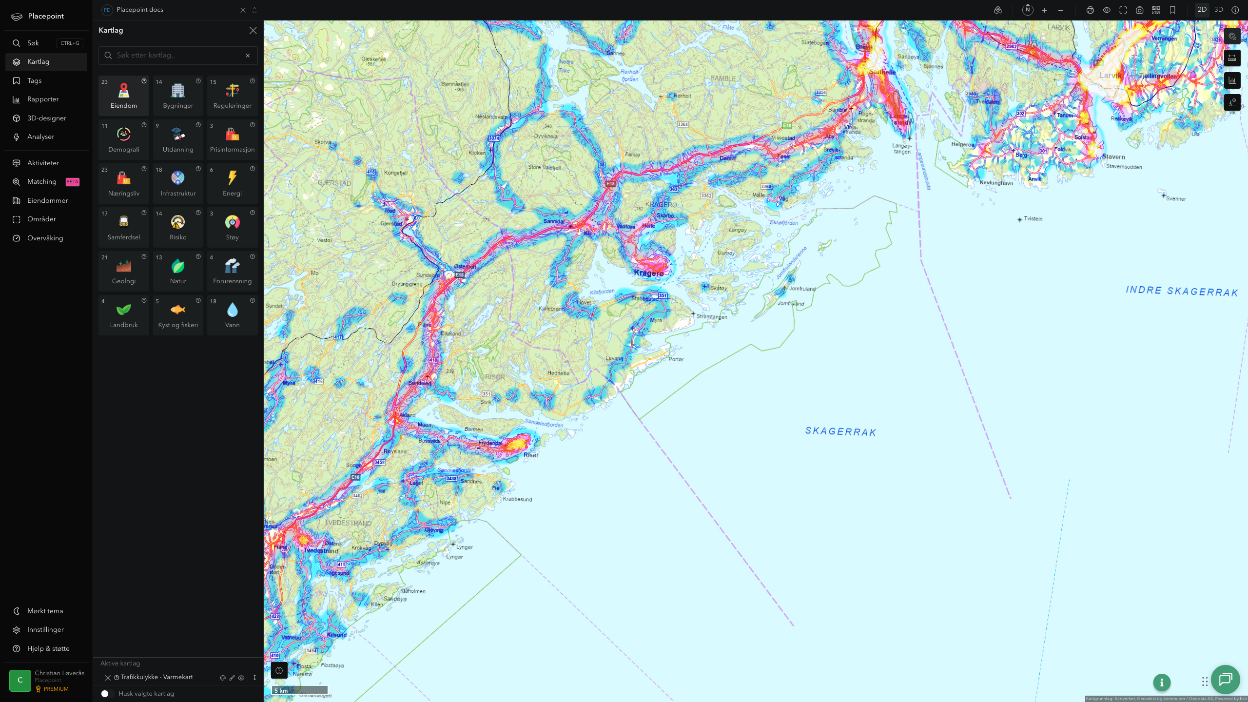 Kragerø - trafikkulykker (varmekart)