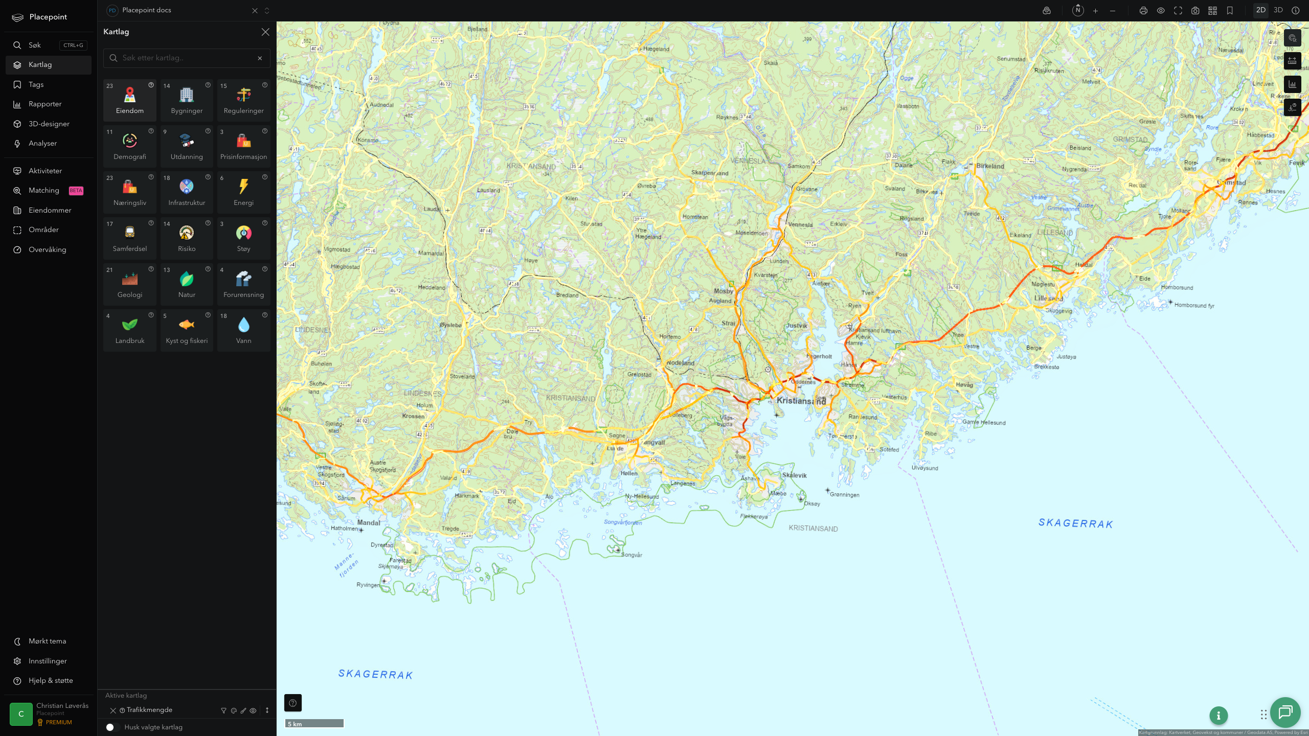 Kristiansand - trafikkmengde (ÅDT)