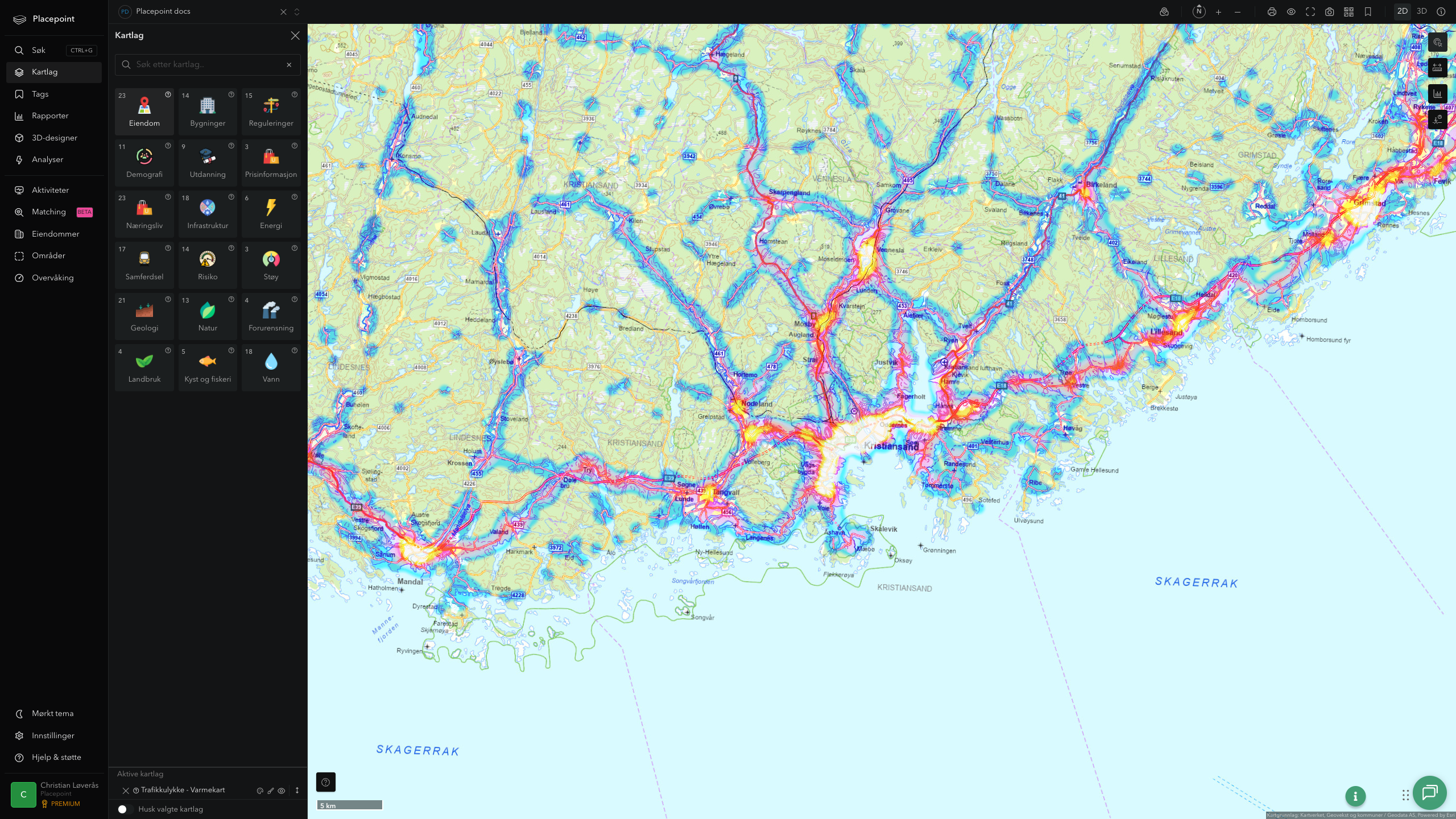 Kristiansand - trafikkulykker (varmekart)