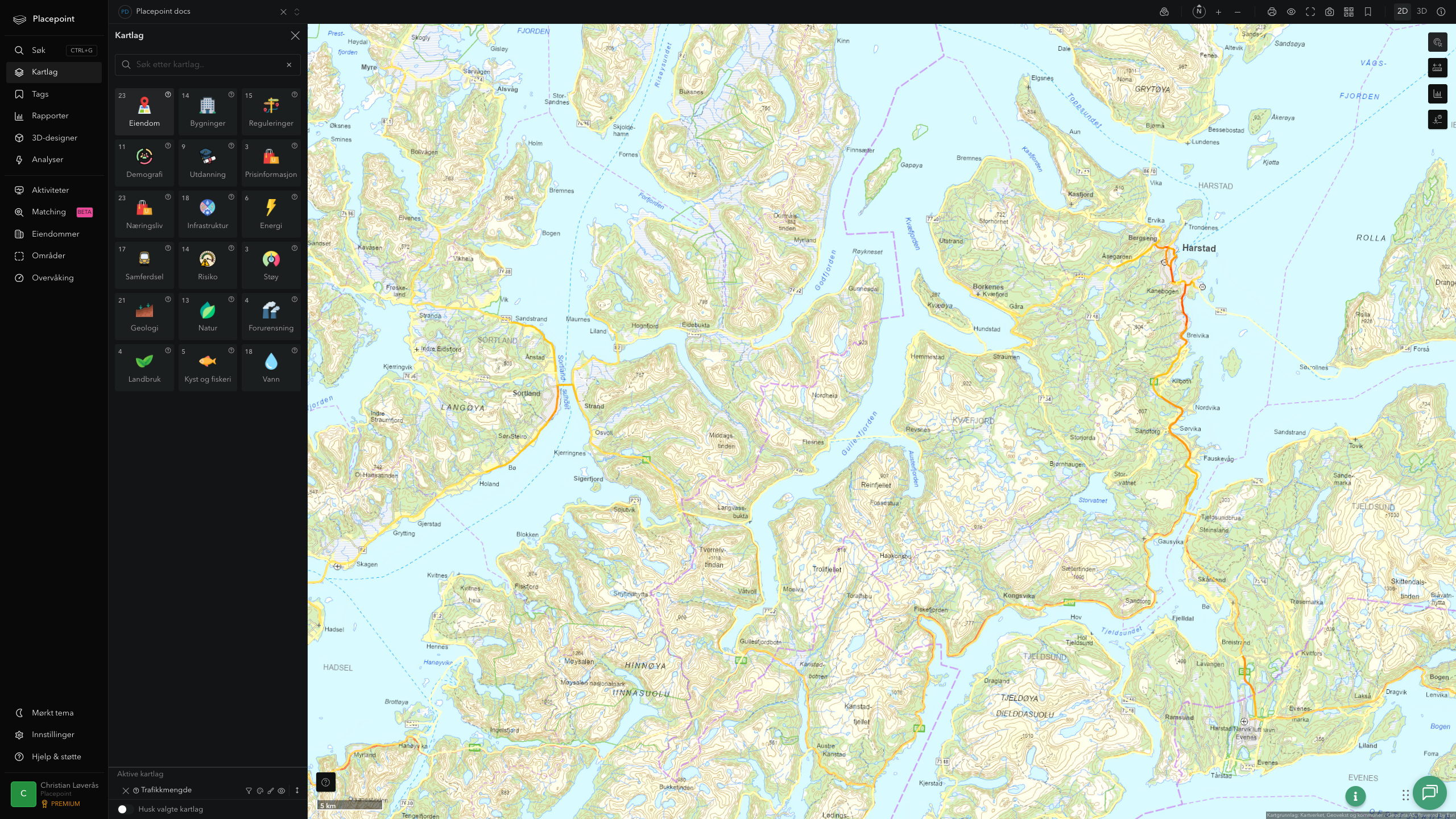 Kvæfjord - trafikkmengde (ÅDT)