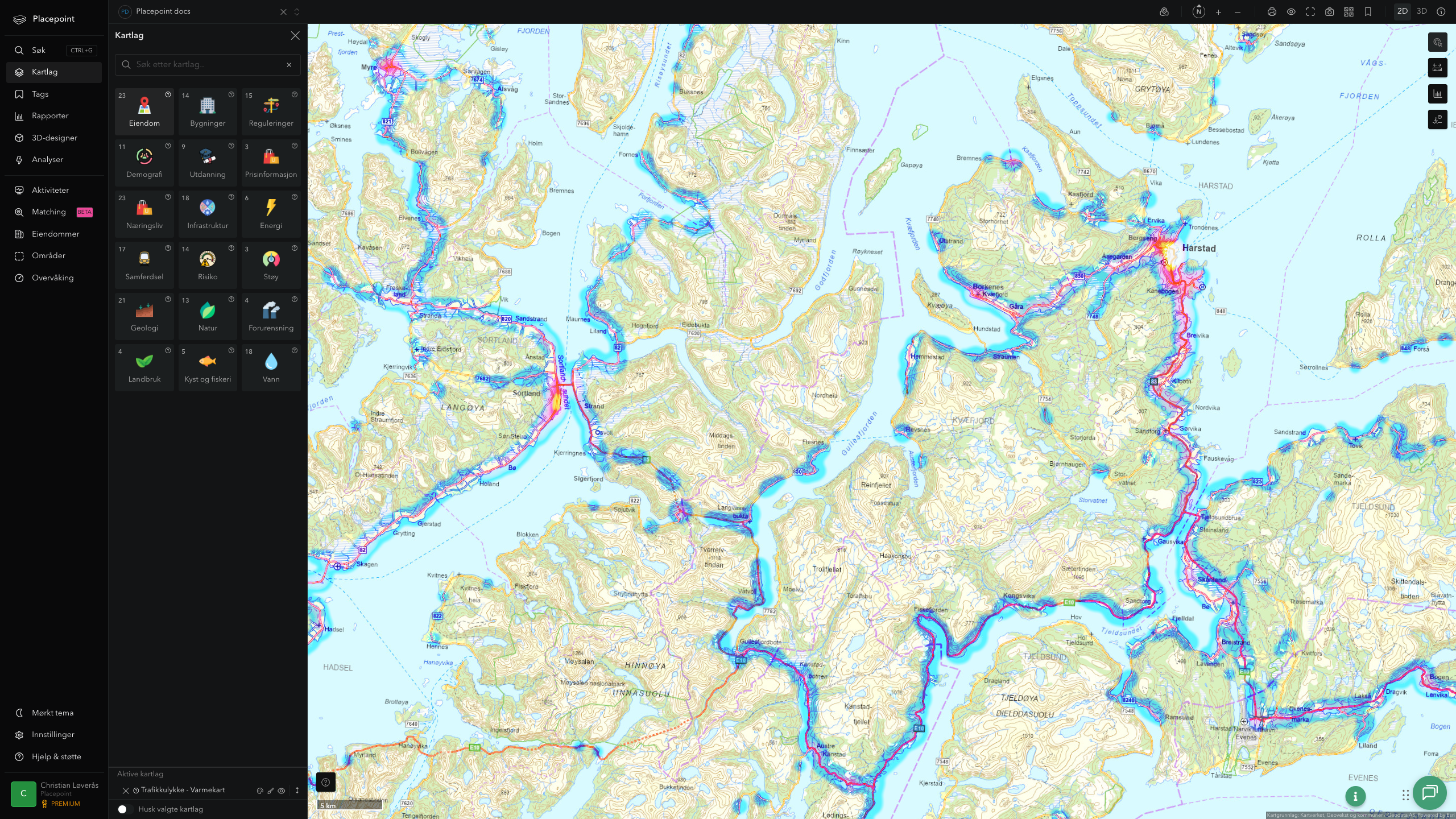 Kvæfjord - trafikkulykker (varmekart)