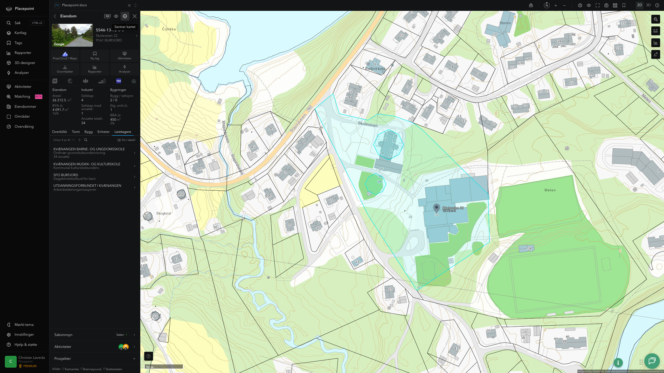 Eiendomspanel for en av Kvænangen kommunes eiendommer