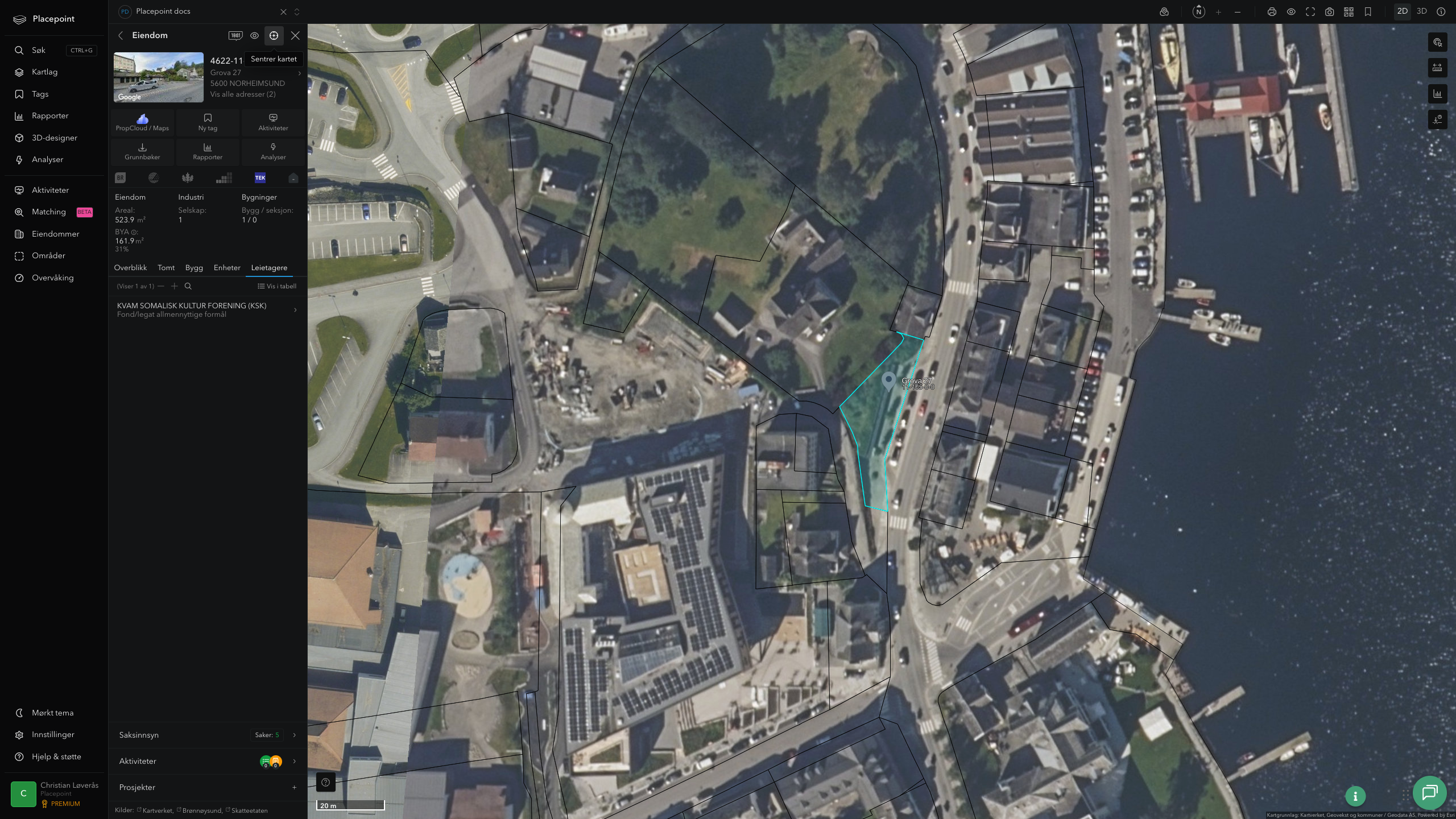 Samme eiendom med flyfoto