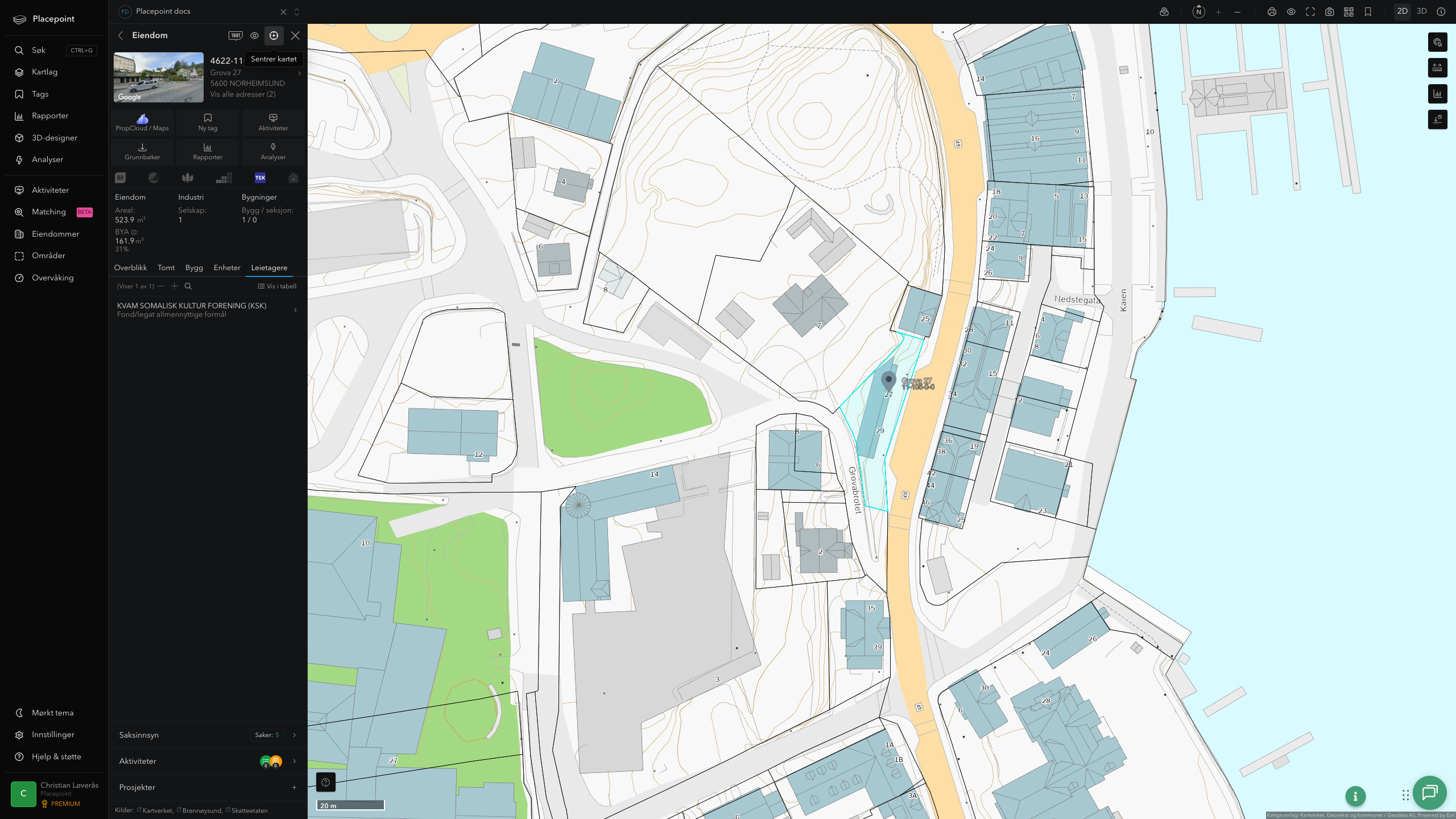 Eiendomspanel for en av Kvam kommunes eiendommer