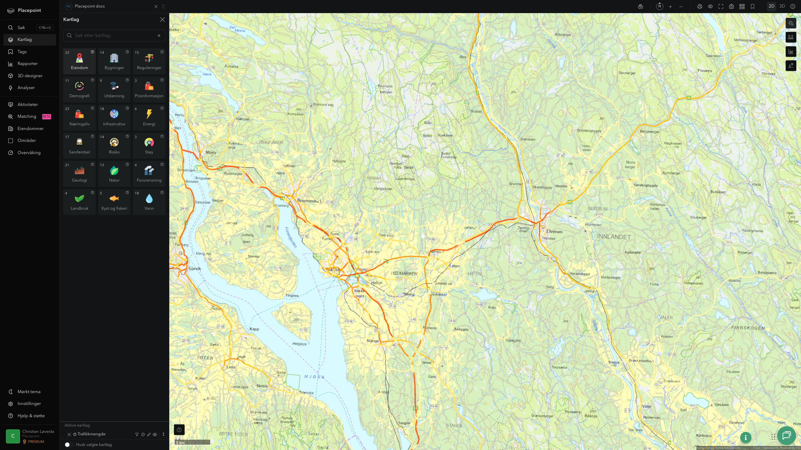 Løten - trafikkmengde (ÅDT)