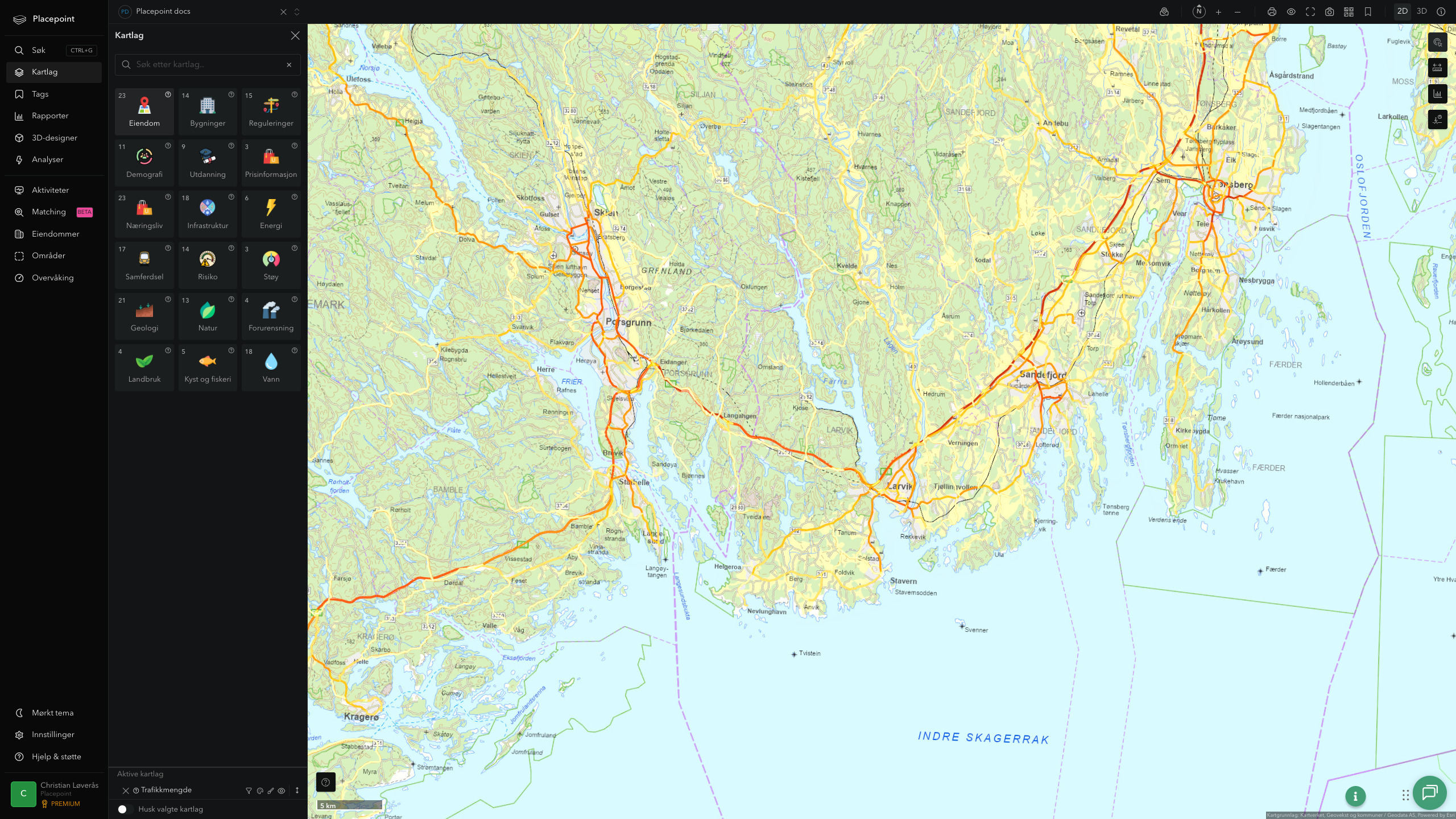 Larvik - trafikkmengde (ÅDT)
