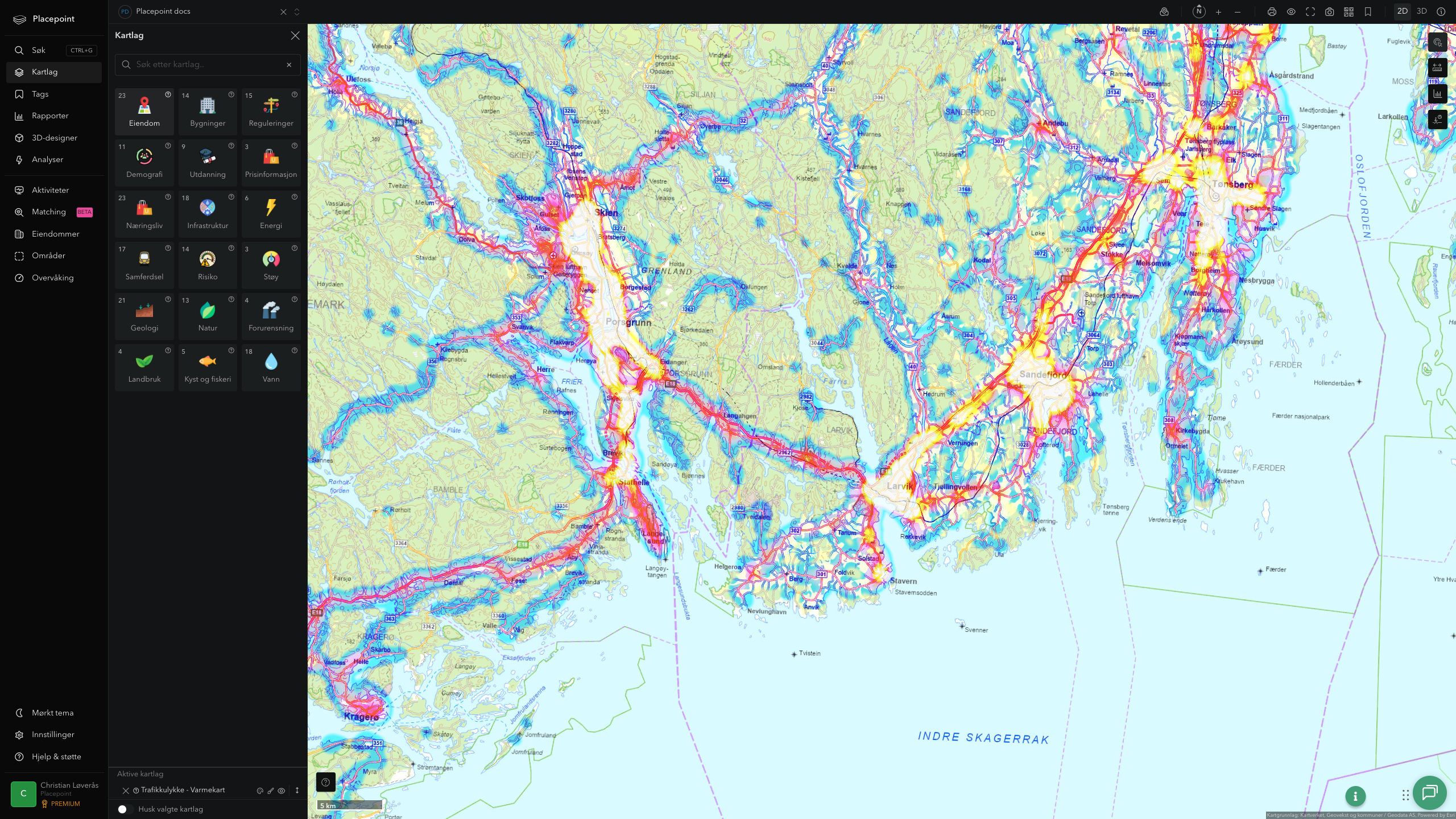 Larvik - trafikkulykker (varmekart)