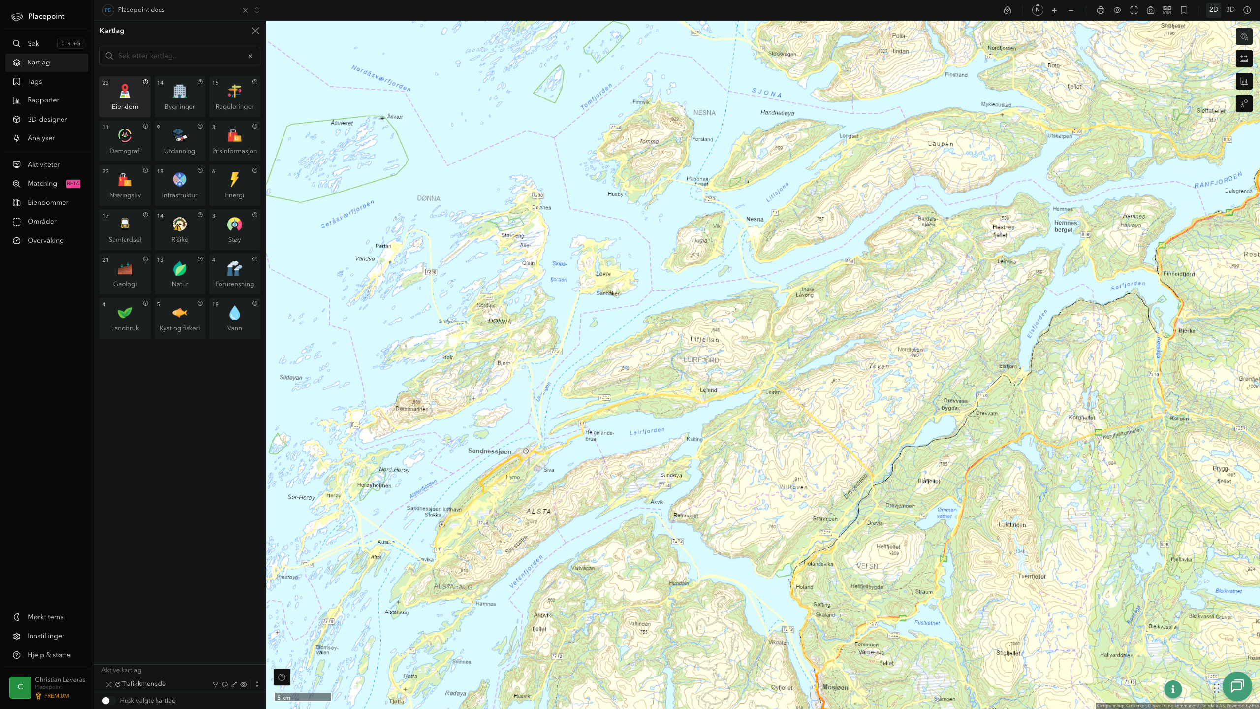 Leirfjord - trafikkmengde (ÅDT)