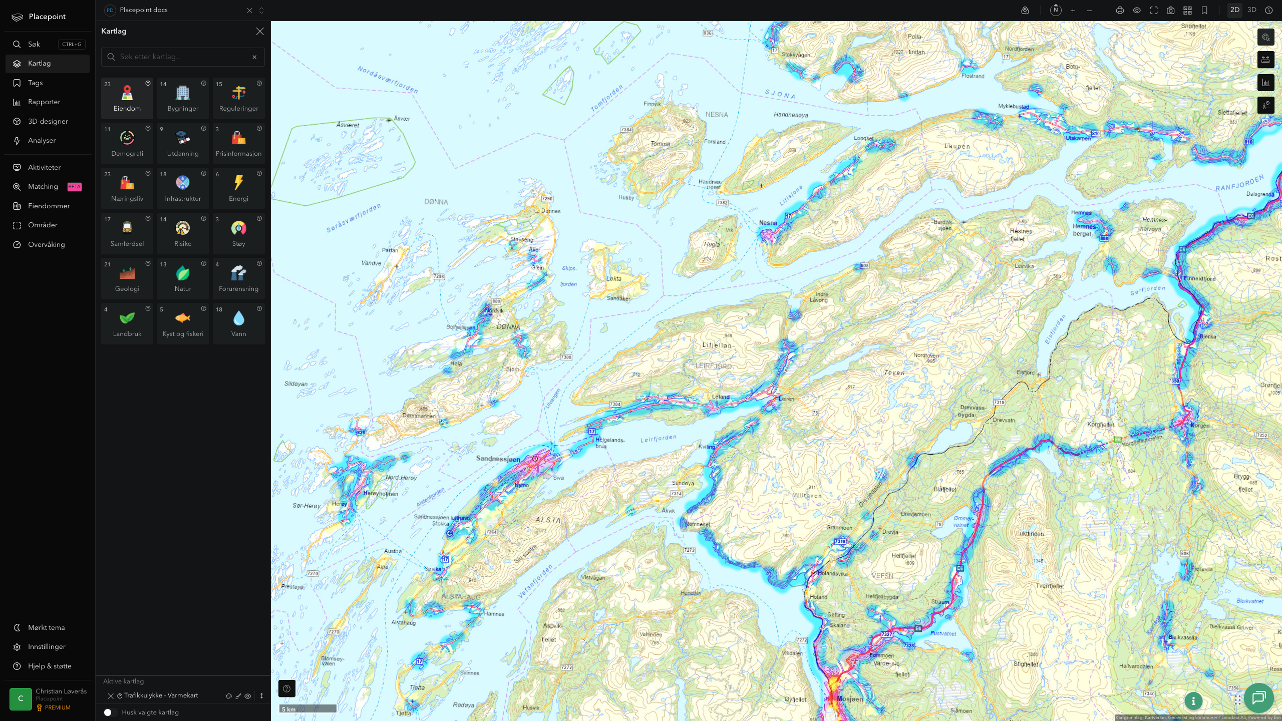 Leirfjord - trafikkulykker (varmekart)