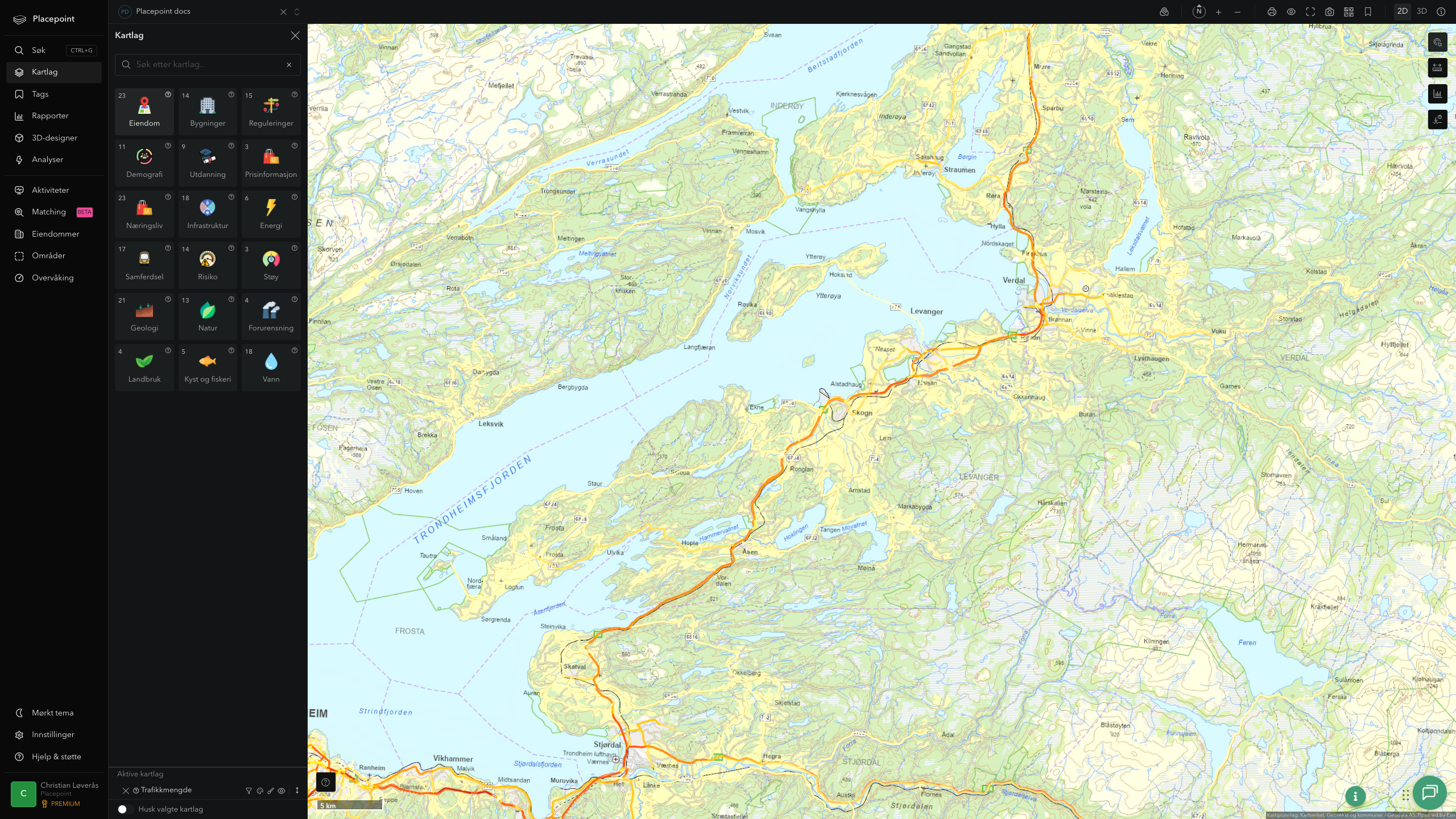 Levanger - trafikkmengde (ÅDT)