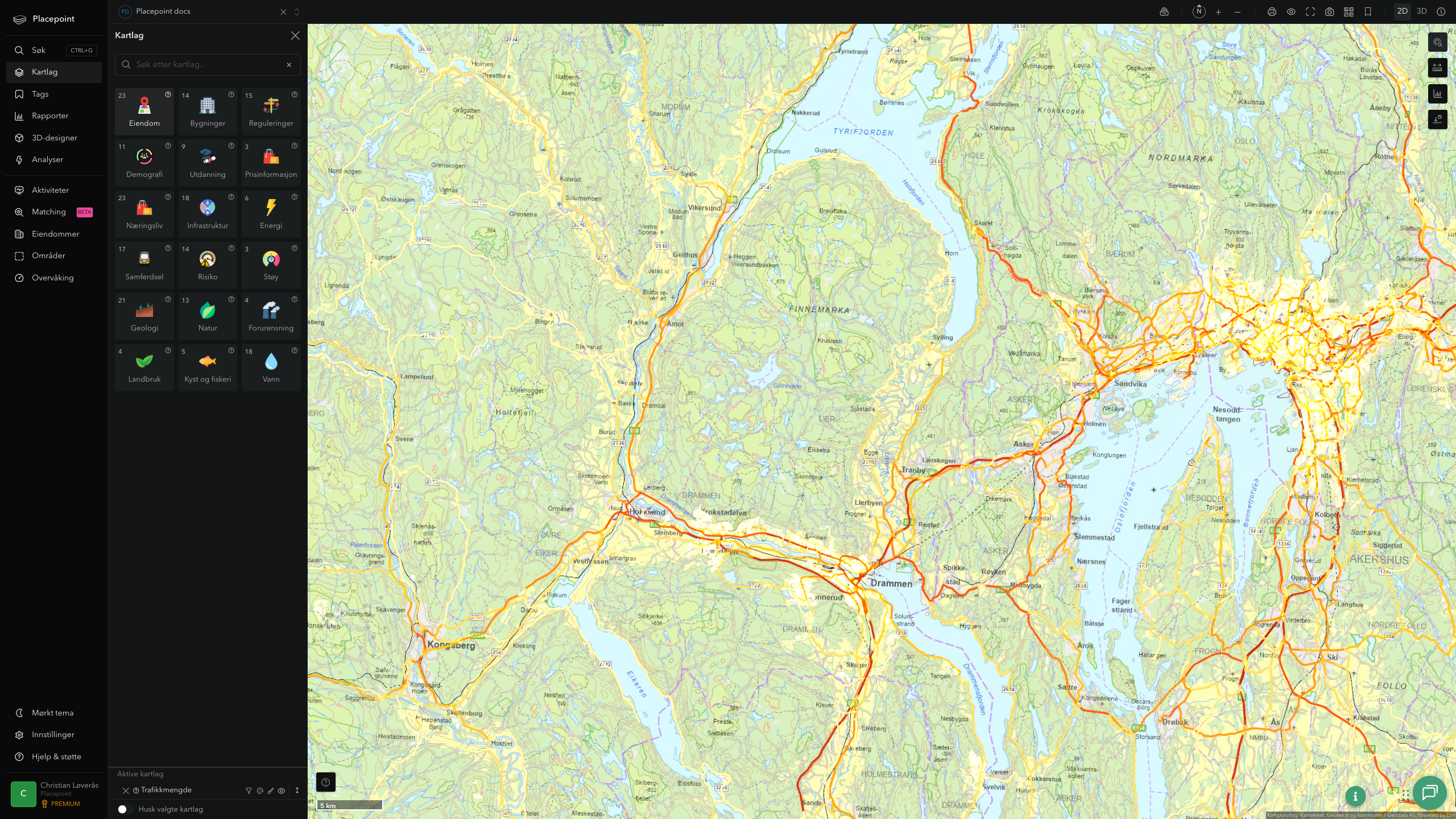 Lier - trafikkmengde (ÅDT)