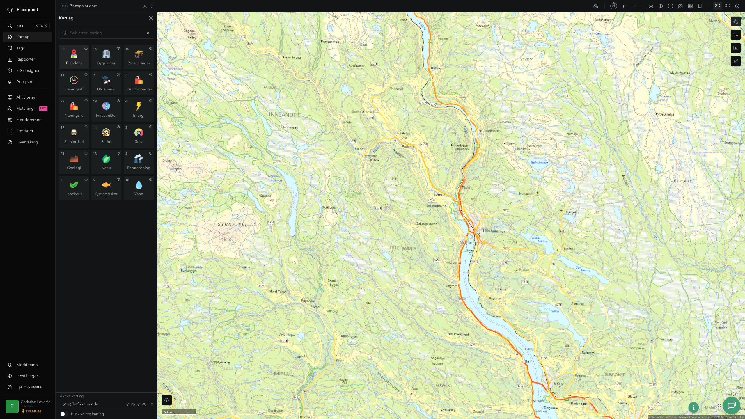 Lillehammer - trafikkmengde (ÅDT)