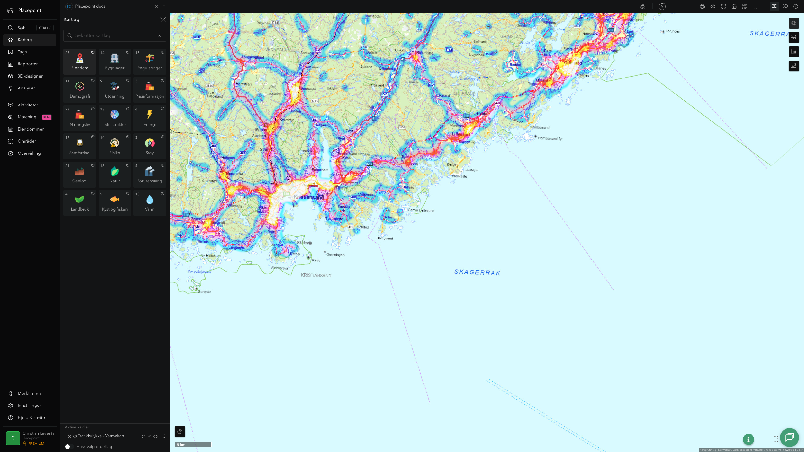 Lillesand - trafikkulykker (varmekart)