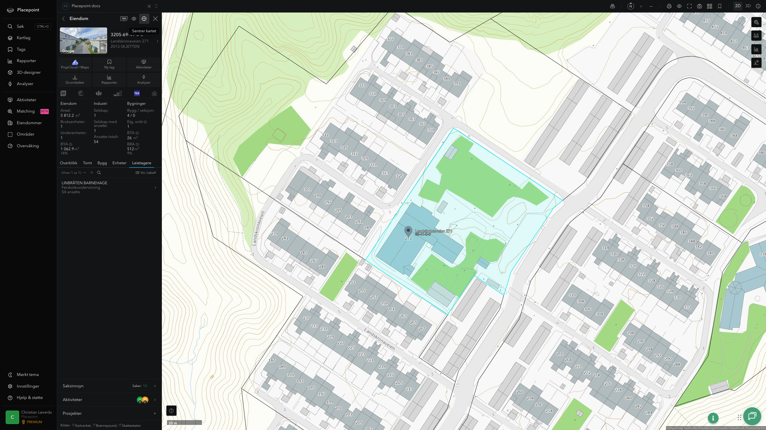 Eiendomspanel for en av Lillestrøm kommunes eiendommer