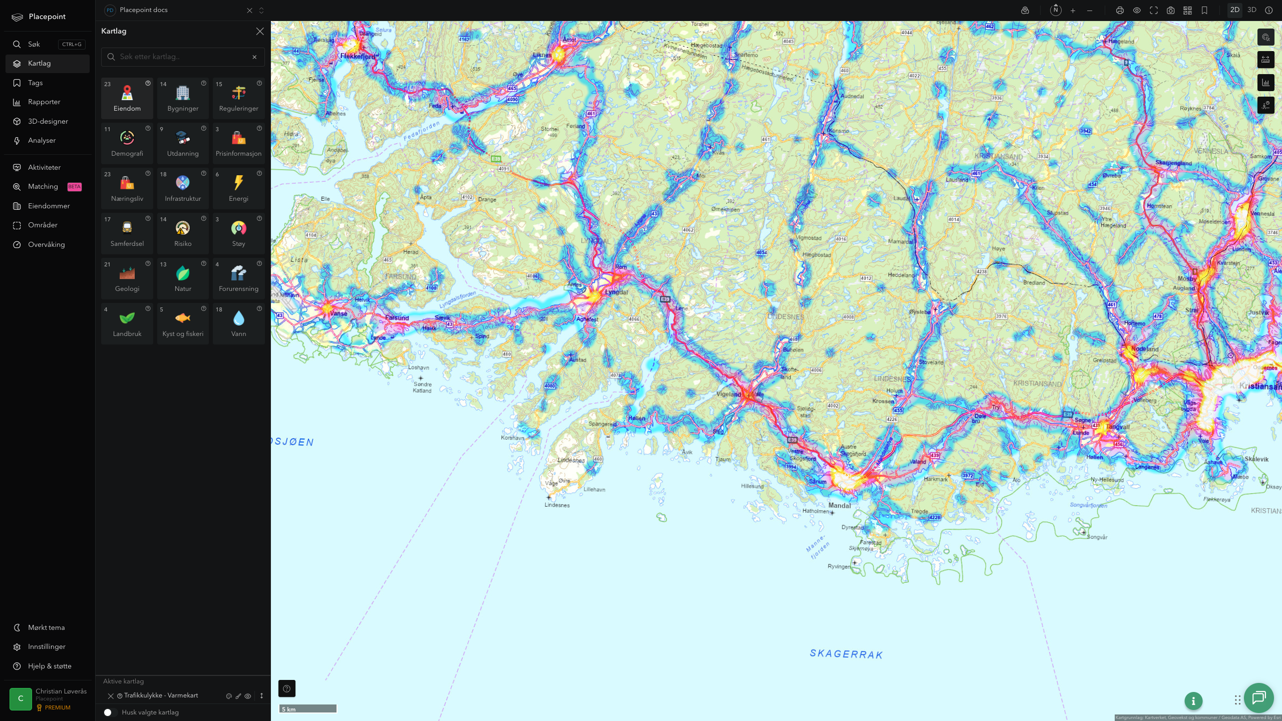 Lindesnes - trafikkulykker (varmekart)