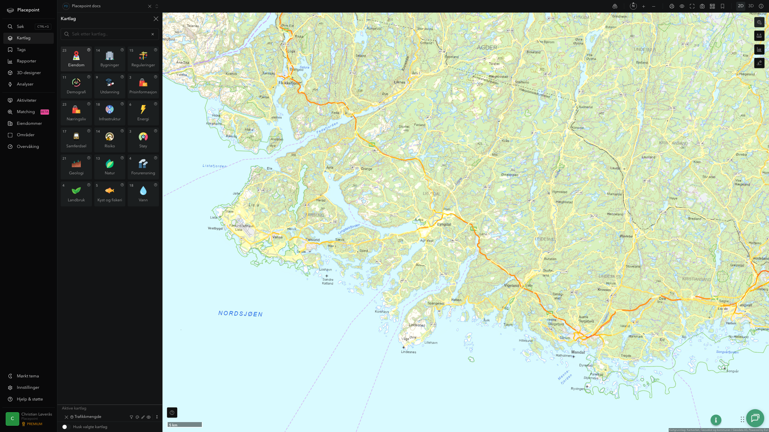 Lyngdal - trafikkmengde (ÅDT)