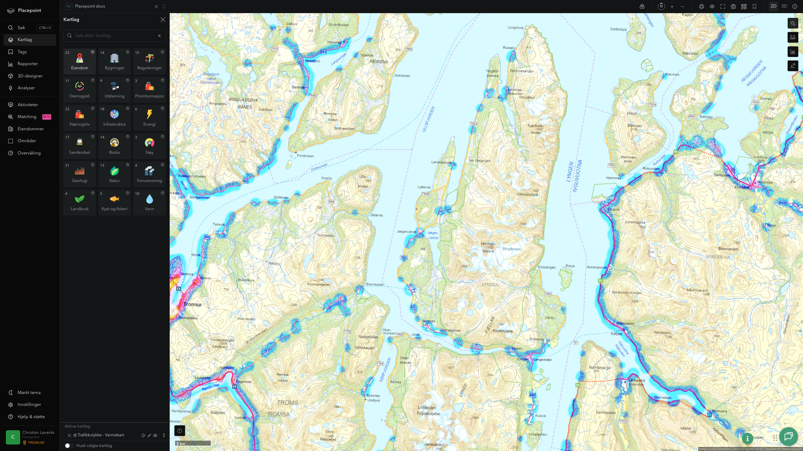 Lyngen - trafikkulykker (varmekart)