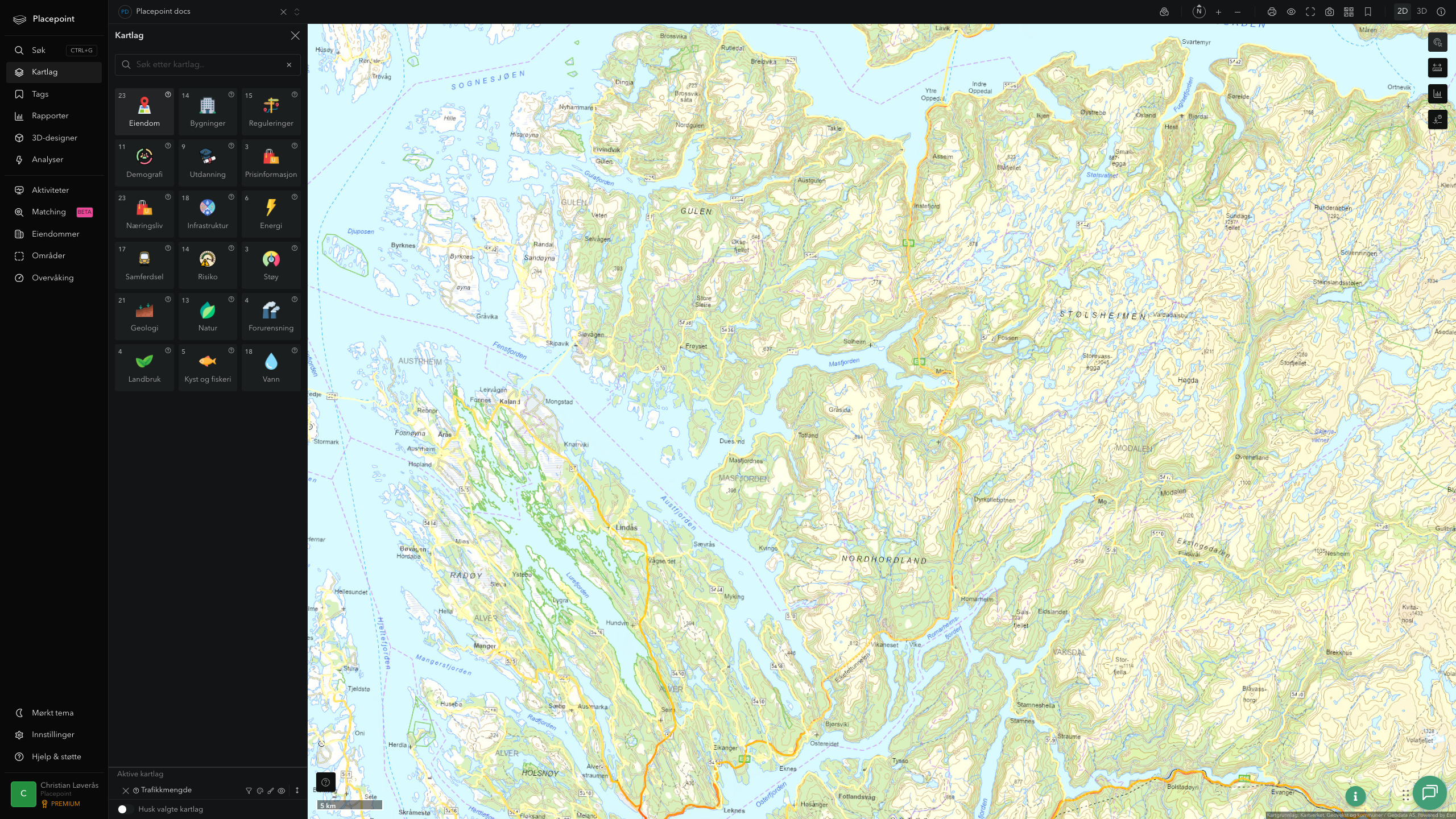 Masfjorden - trafikkmengde (ÅDT)