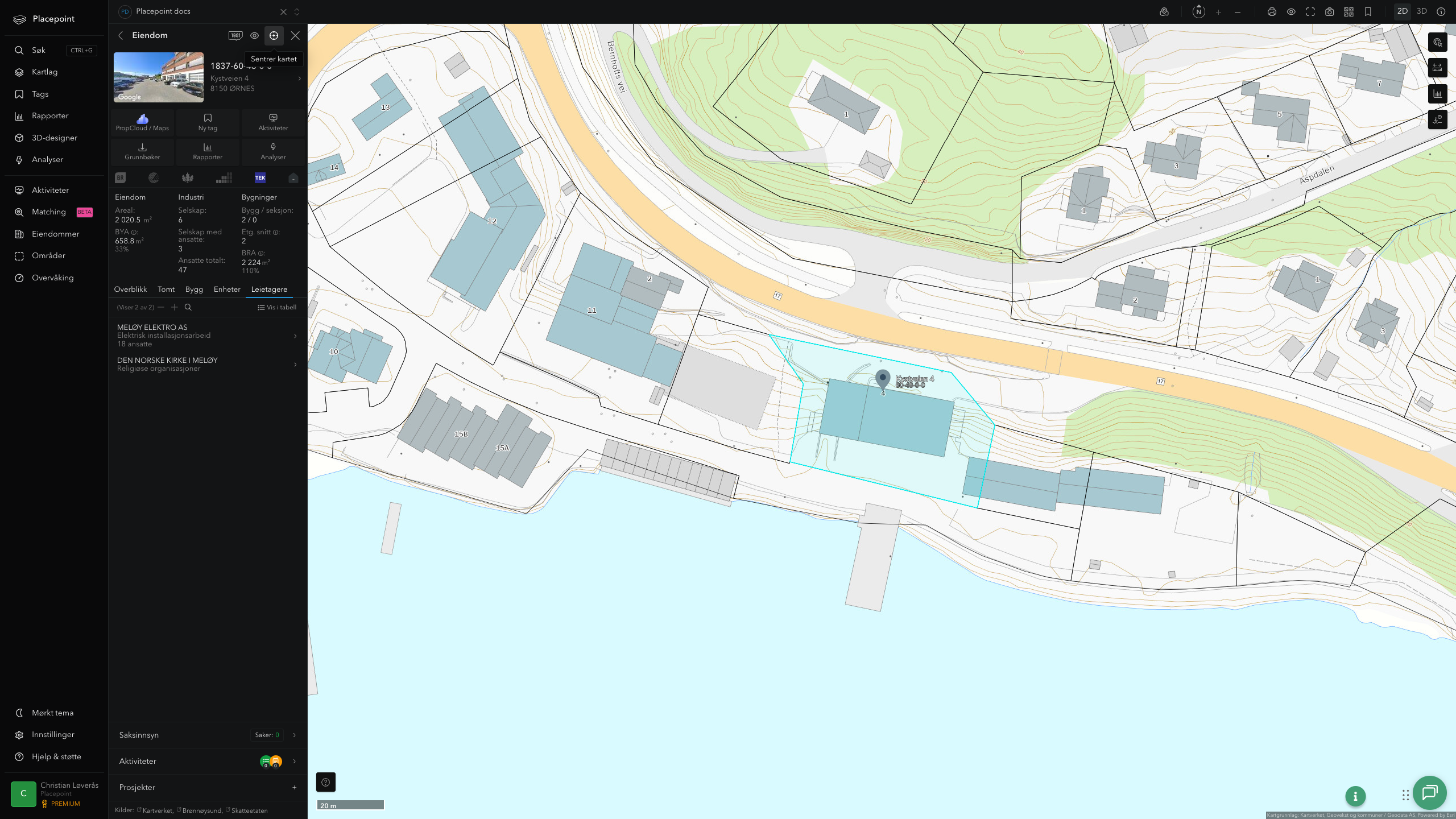 Eiendomspanel for en av Meløy kommunes eiendommer