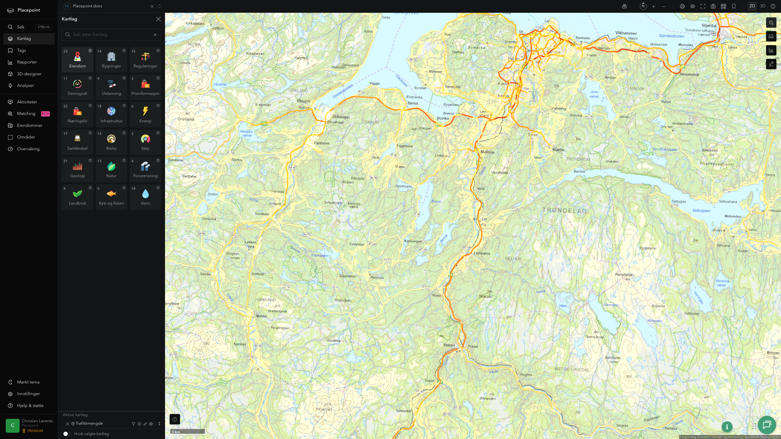 Melhus - trafikkmengde (ÅDT)