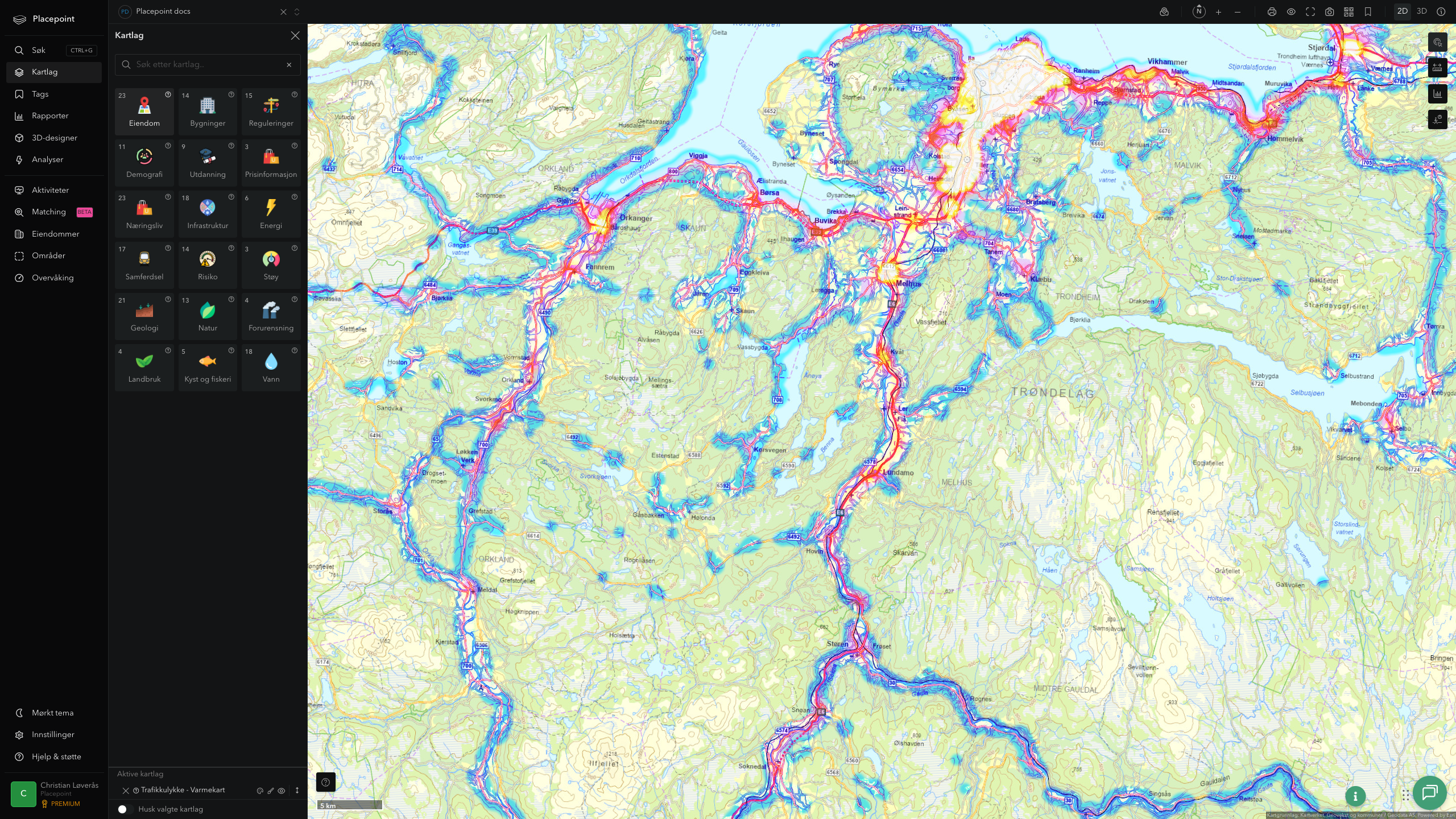 Melhus - trafikkulykker (varmekart)