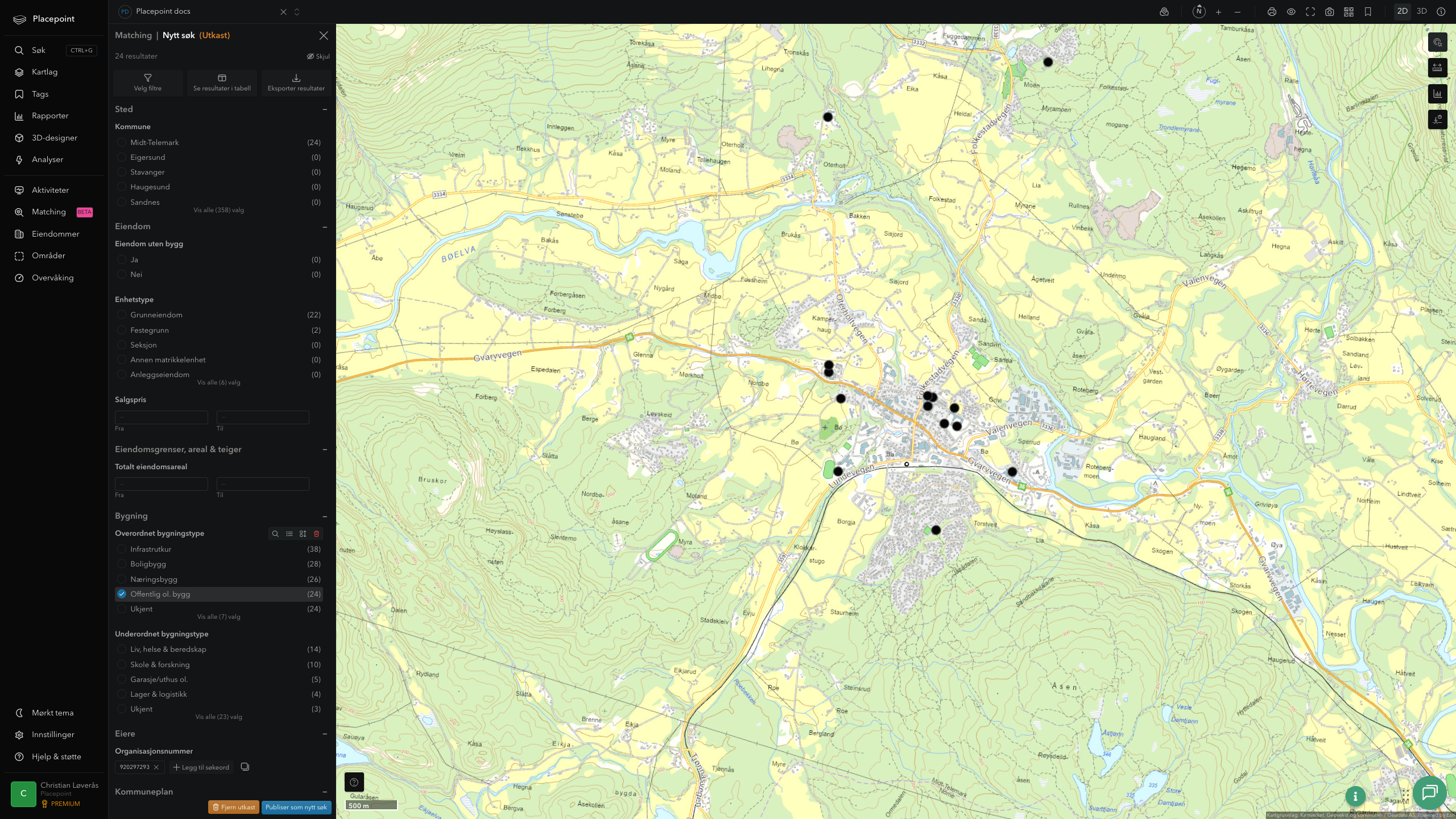 Midt-Telemark - offentlige bygg, sentrumsnært