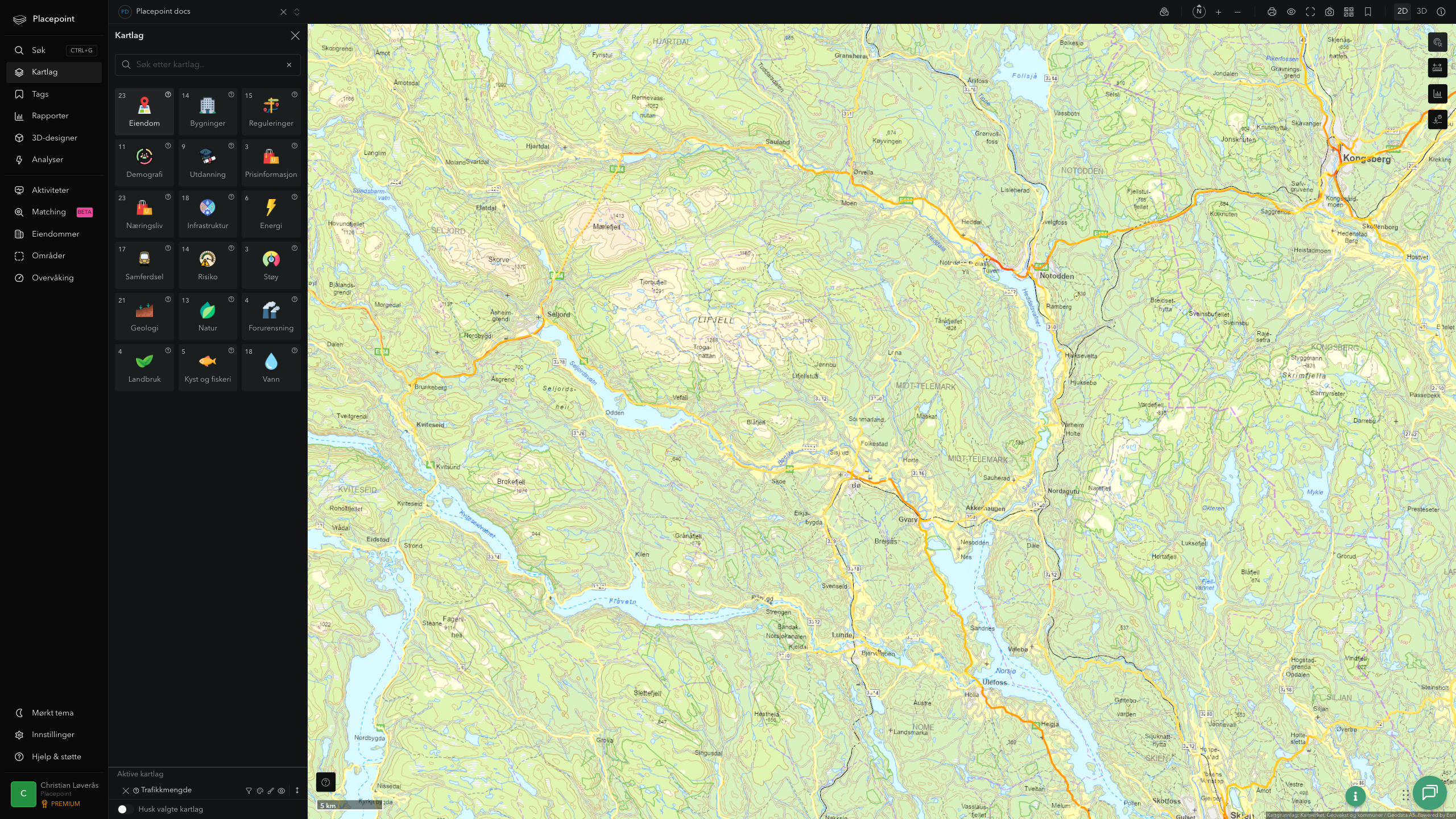 Midt-Telemark - trafikkmengde (ÅDT)