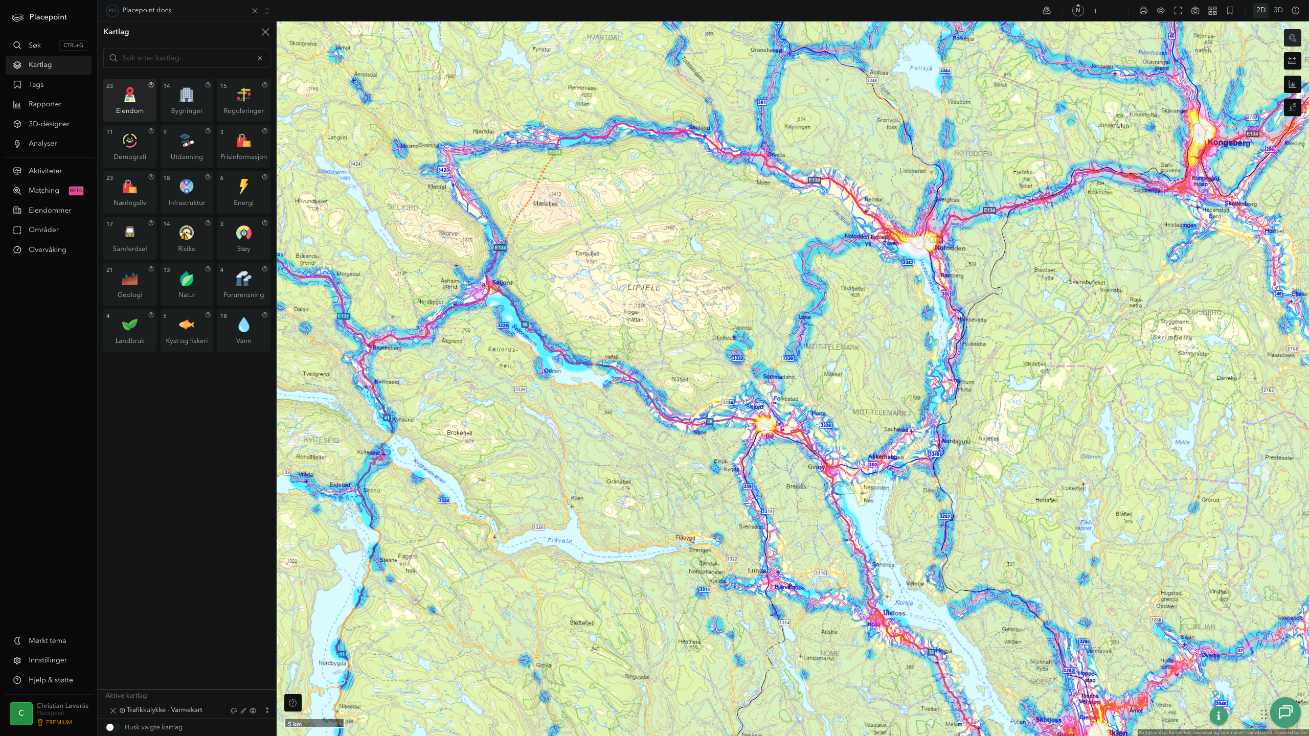 Midt-Telemark - trafikkulykker (varmekart)