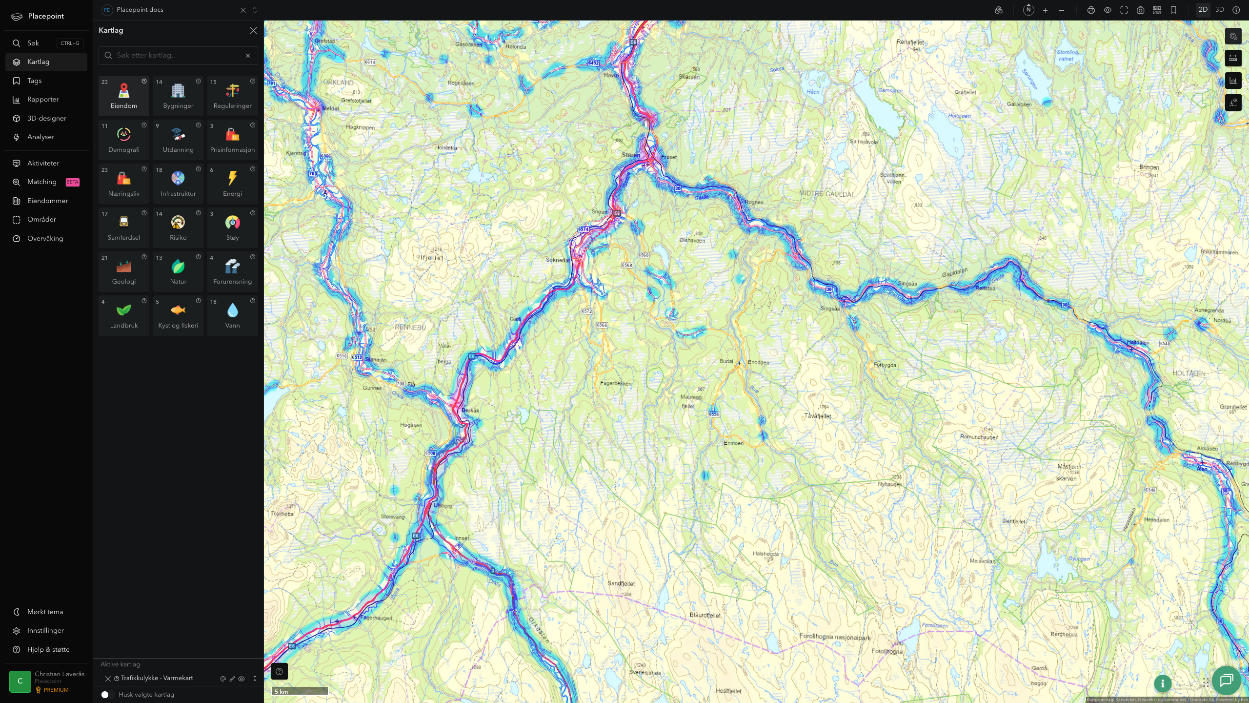 Midtre Gauldal - trafikkulykker (varmekart)