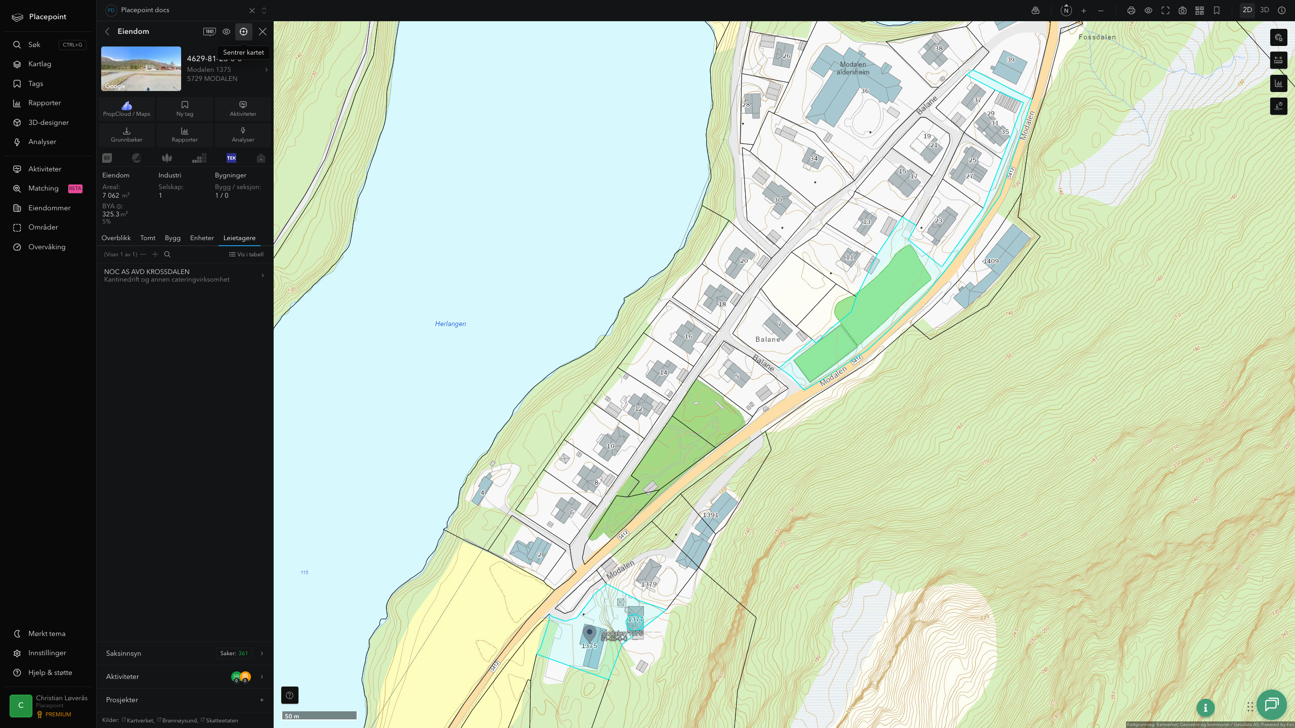 Eiendomspanel for en av Modalen kommunes eiendommer