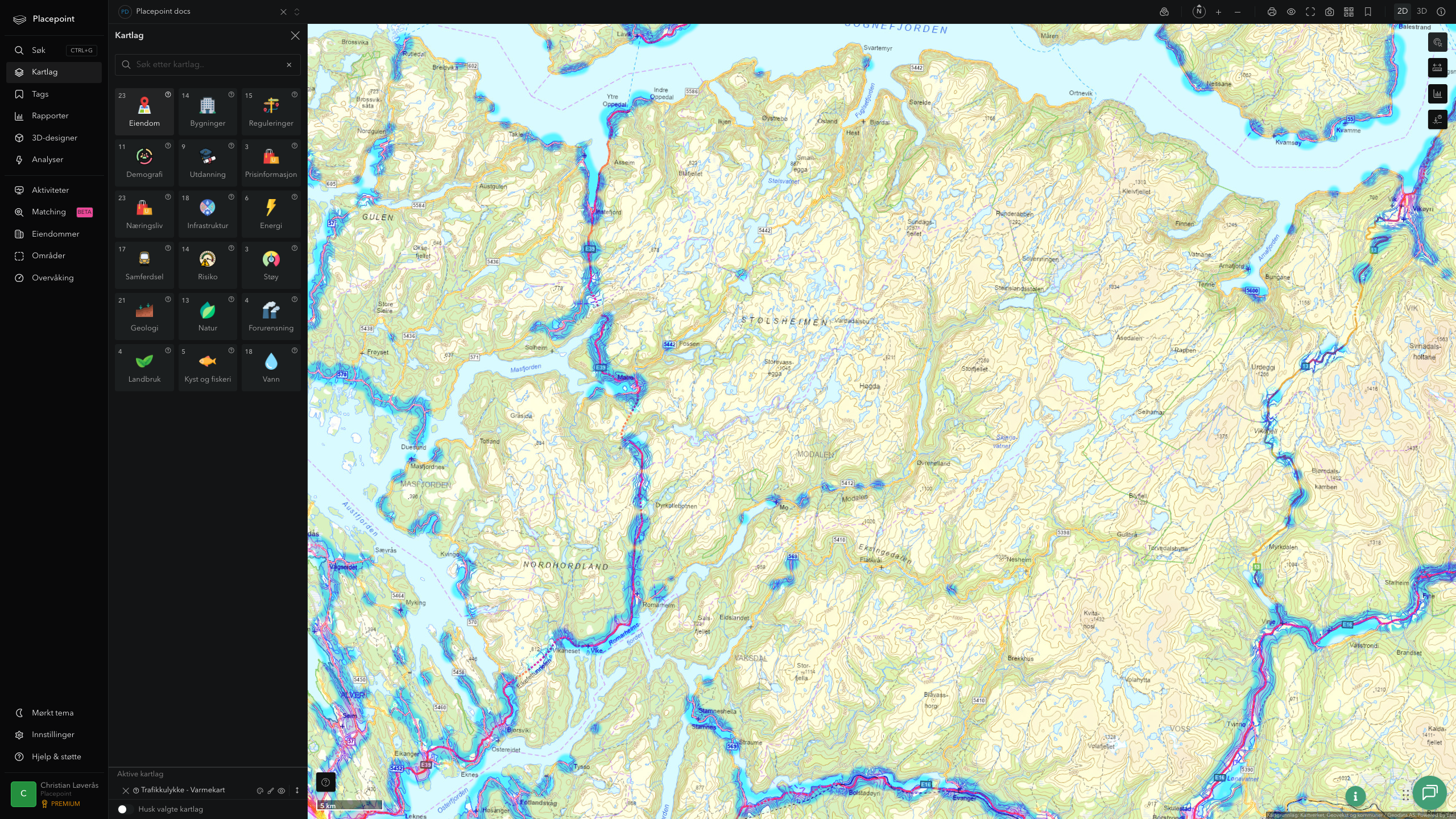 Modalen - trafikkulykker (varmekart)