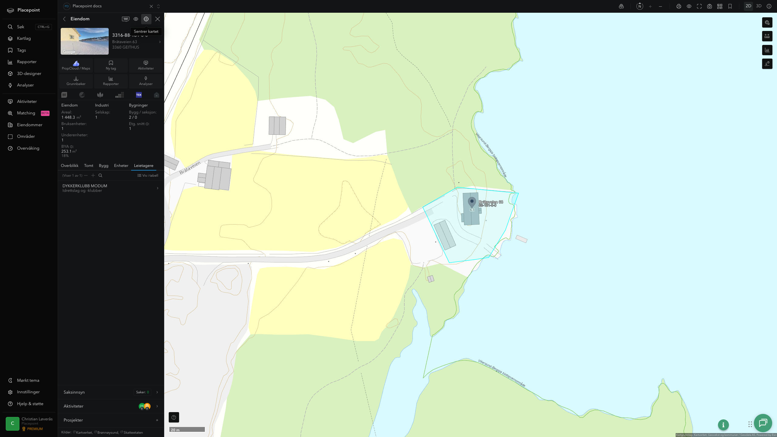 Eiendomspanel for en av Modum kommunes eiendommer