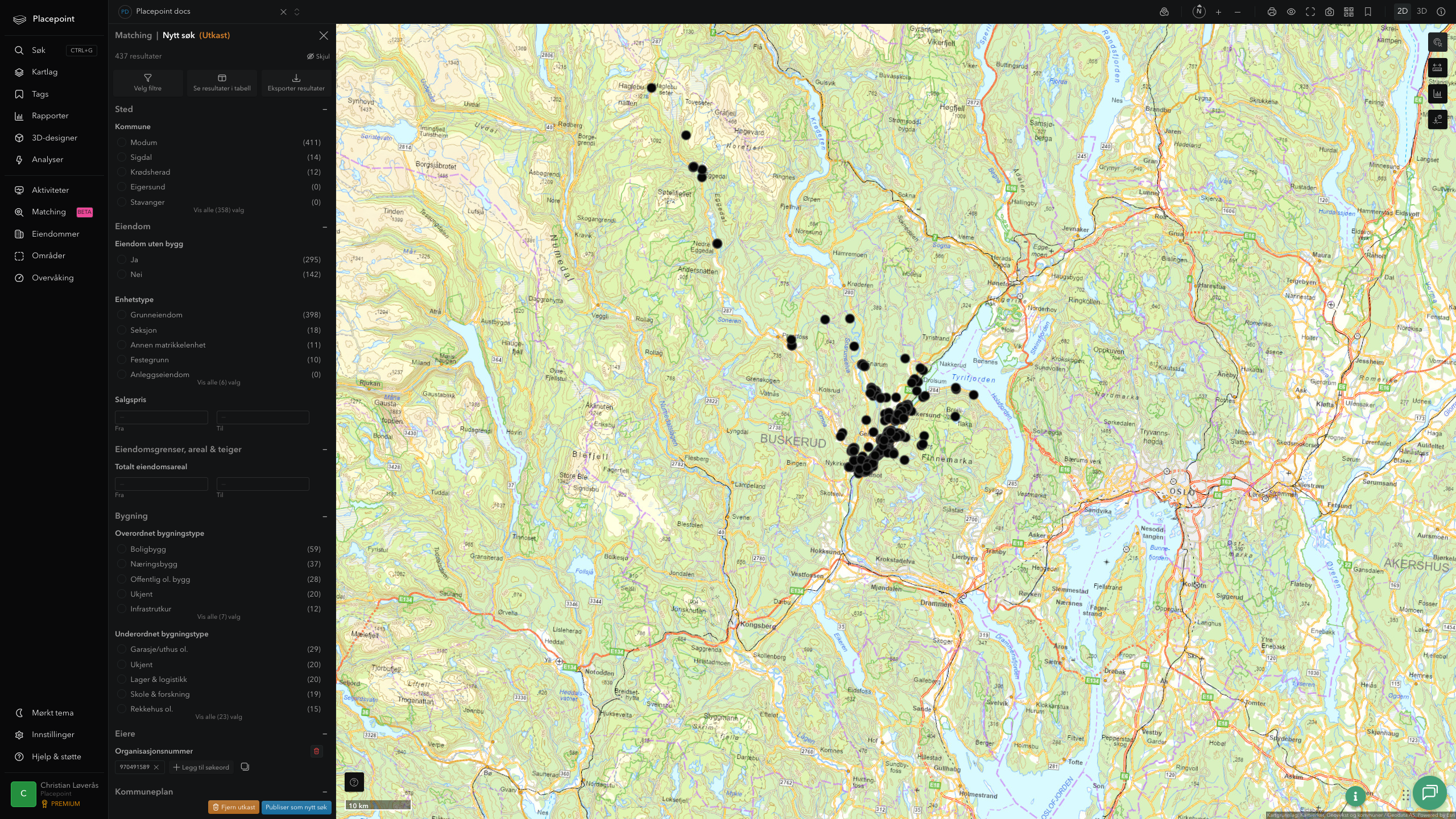 Matching-resultat for Modum kommune