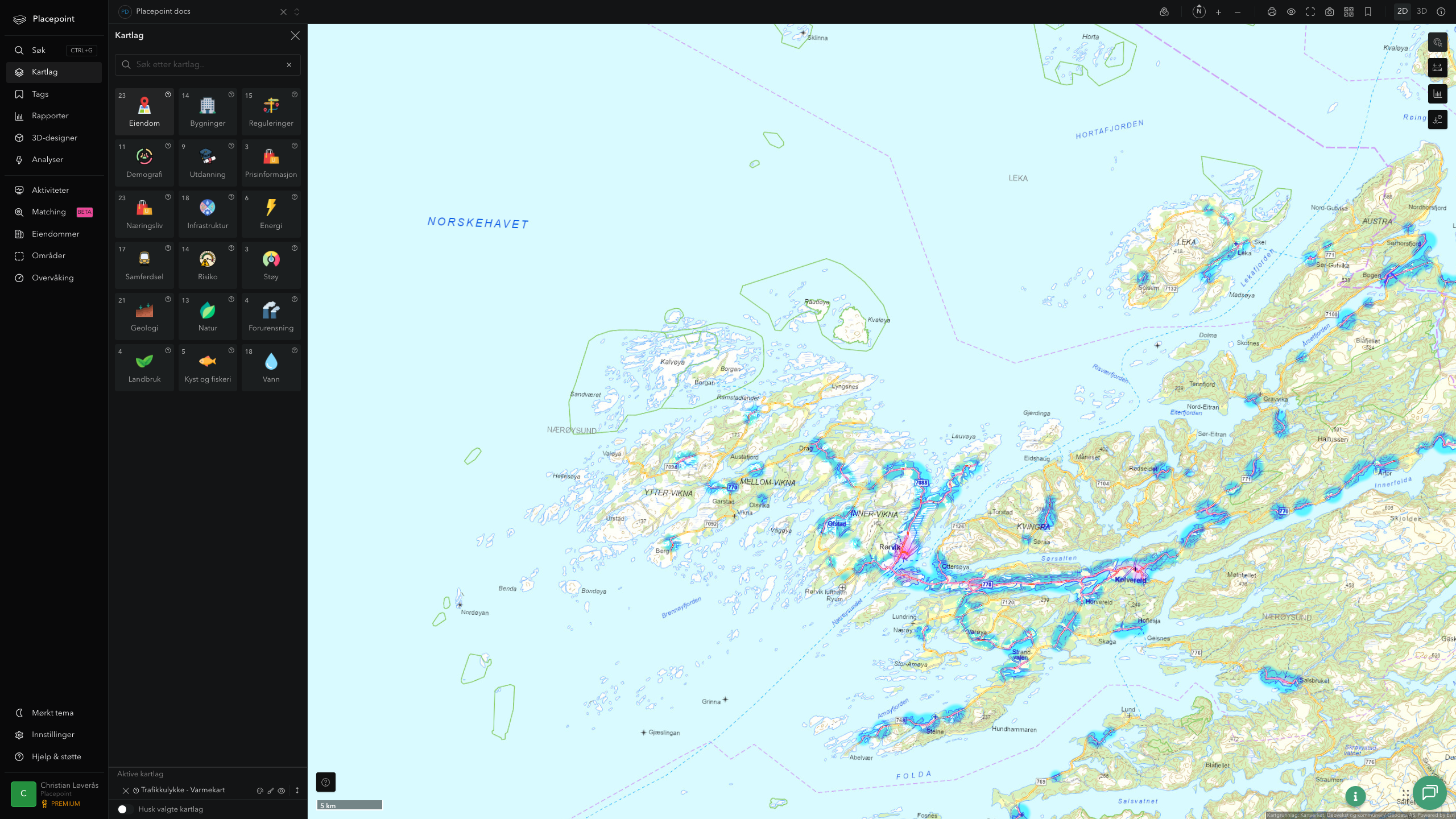 Nærøysund - trafikkulykker (varmekart)