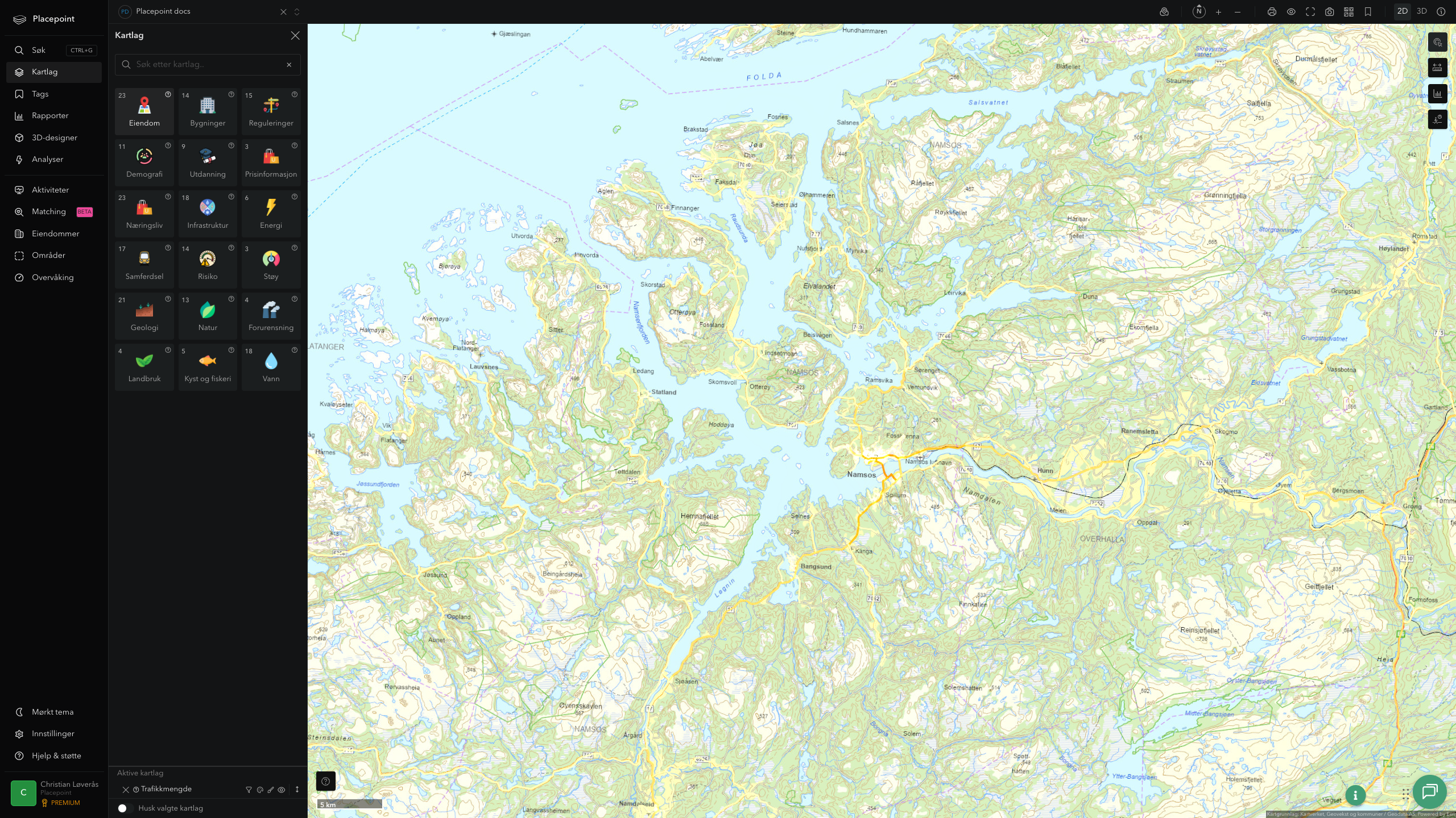 Namsos - trafikkmengde (ÅDT)