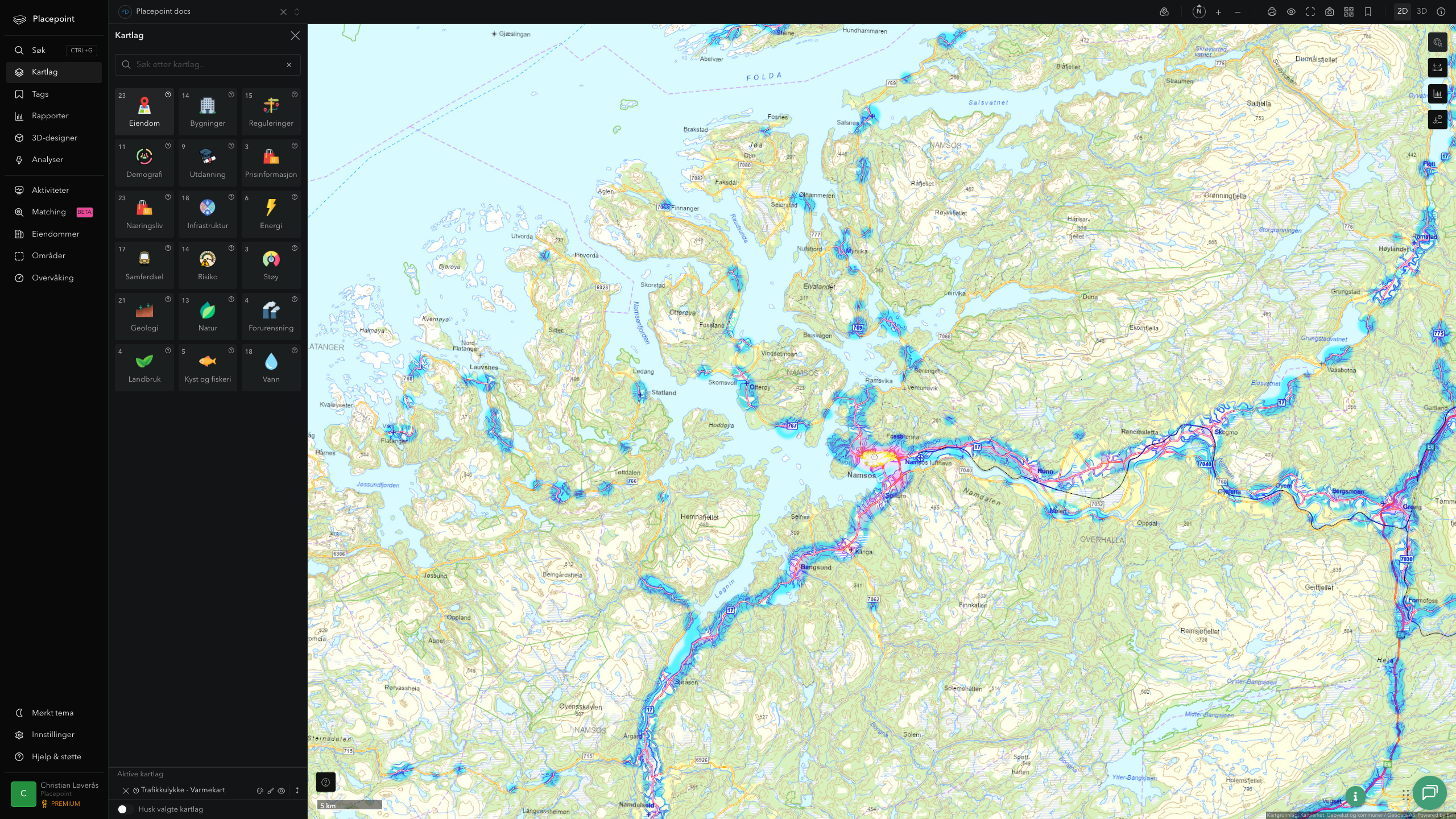 Namsos - trafikkulykker (varmekart)