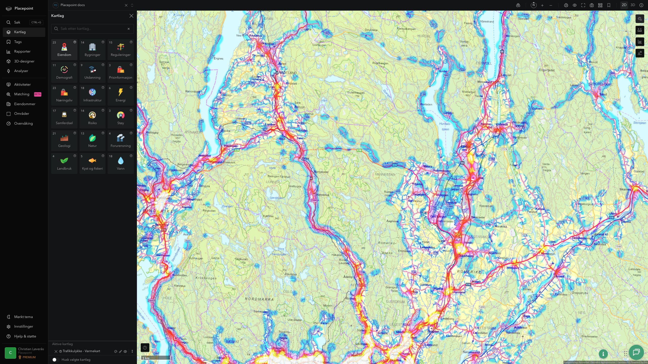 Nannestad - trafikkulykker (varmekart)