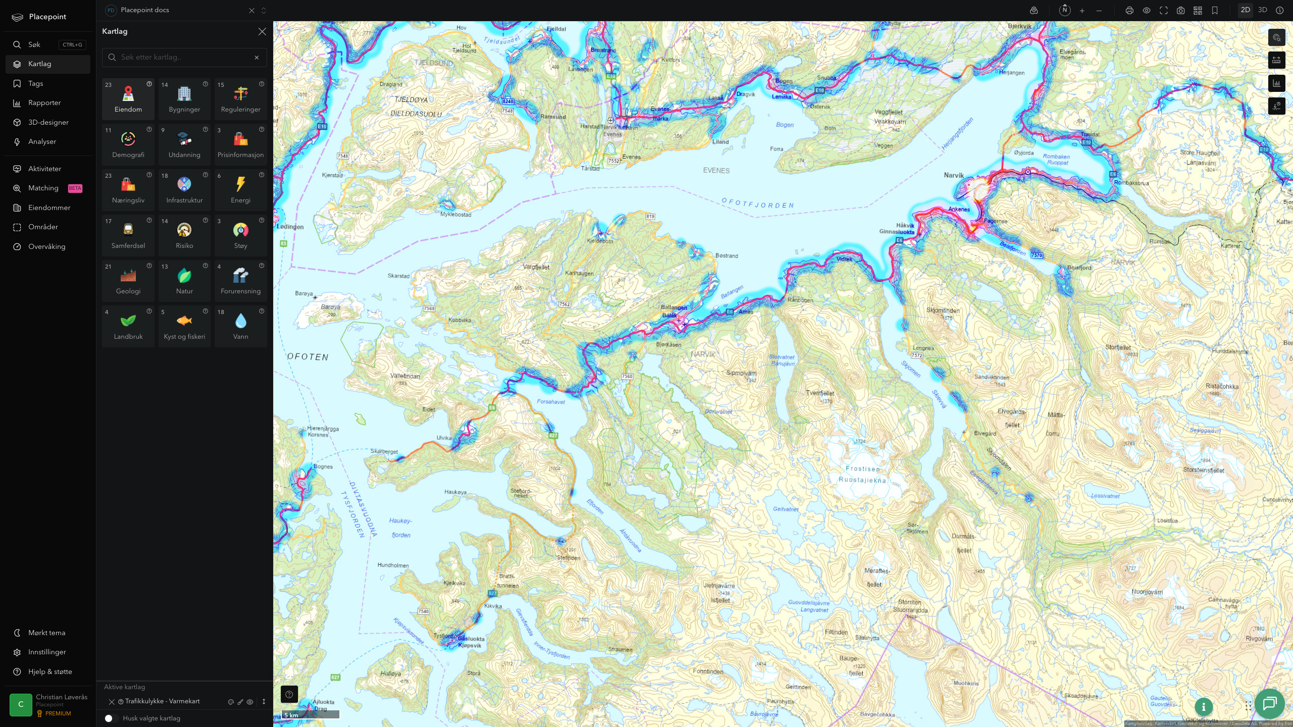 Narvik - trafikkulykker (varmekart)