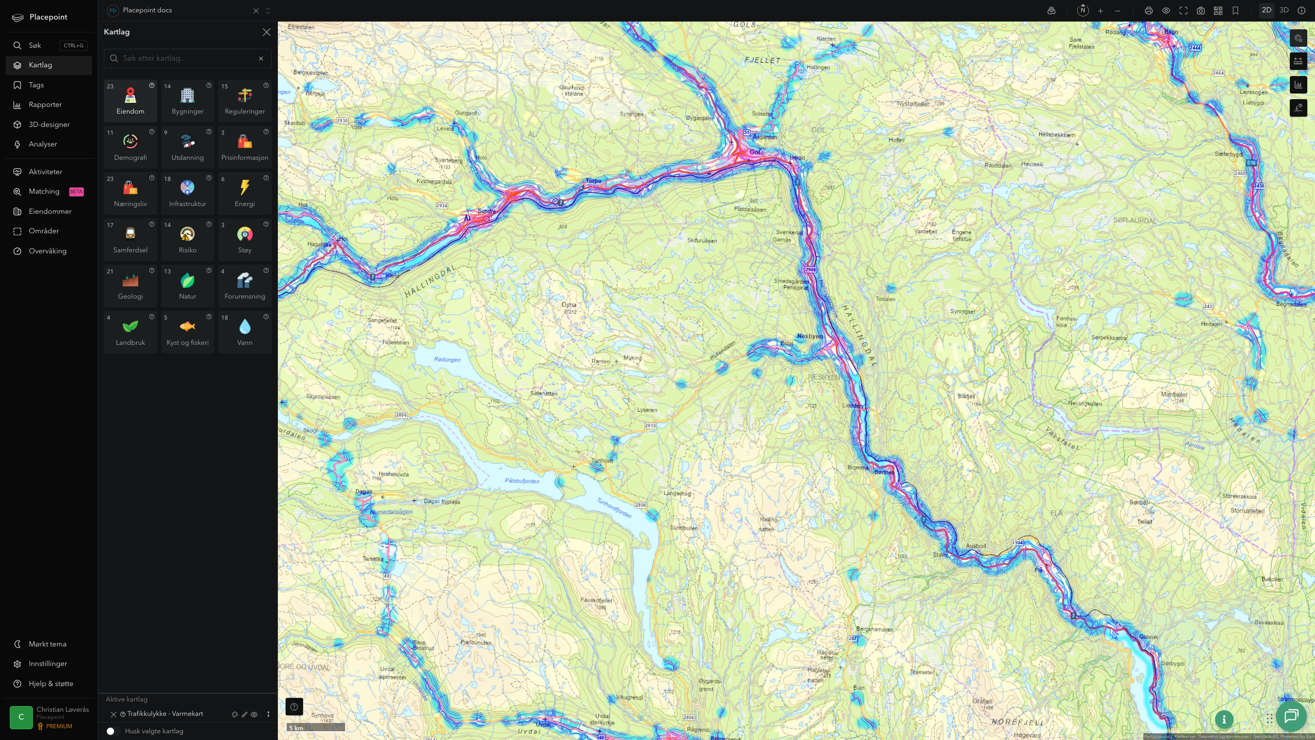 Nesbyen - trafikkulykker (varmekart)