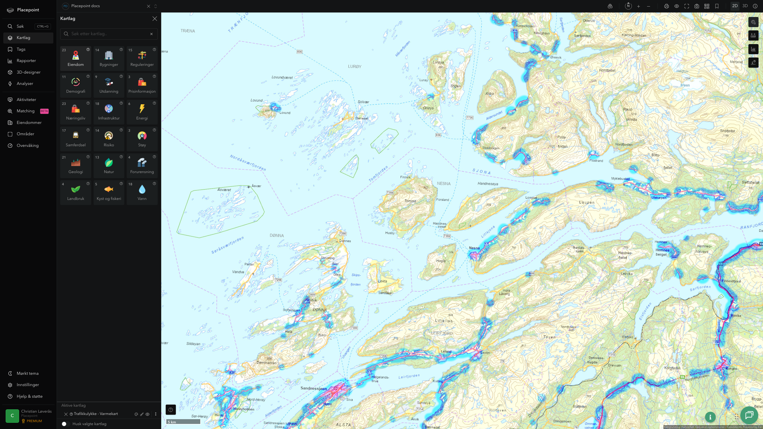 Nesna - trafikkulykker (varmekart)