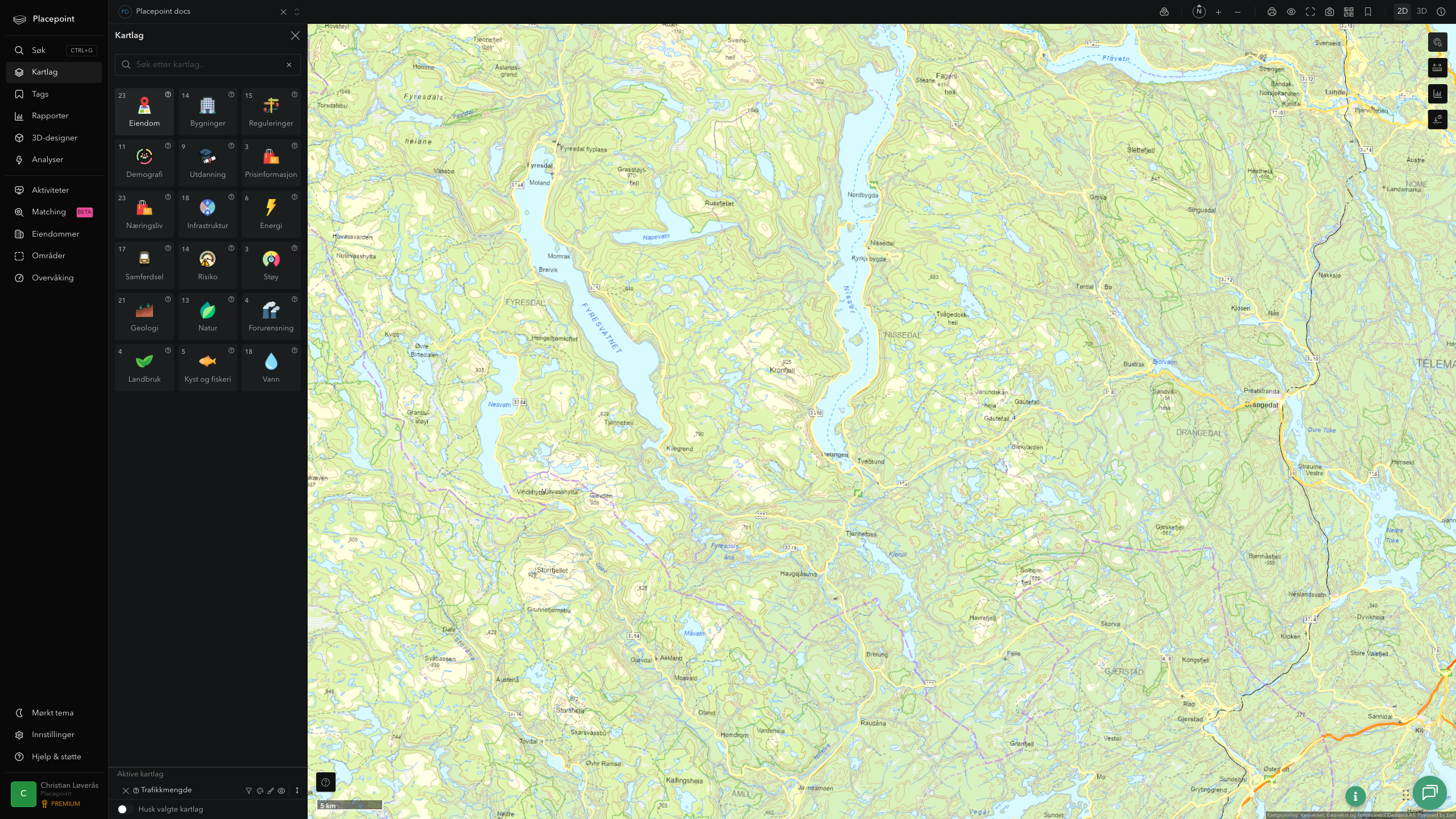 Nissedal - trafikkmengde (ÅDT)